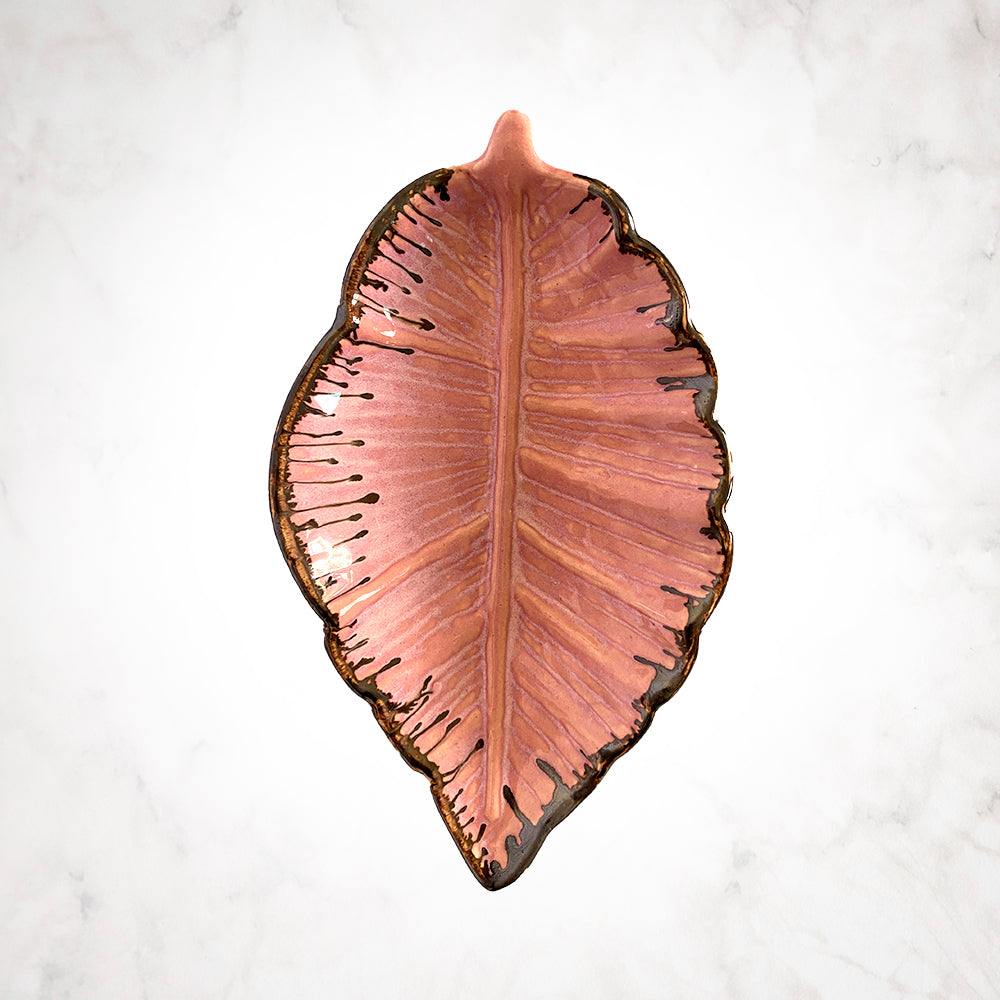Ceramic Pink Leaf Shaped Serving Tray