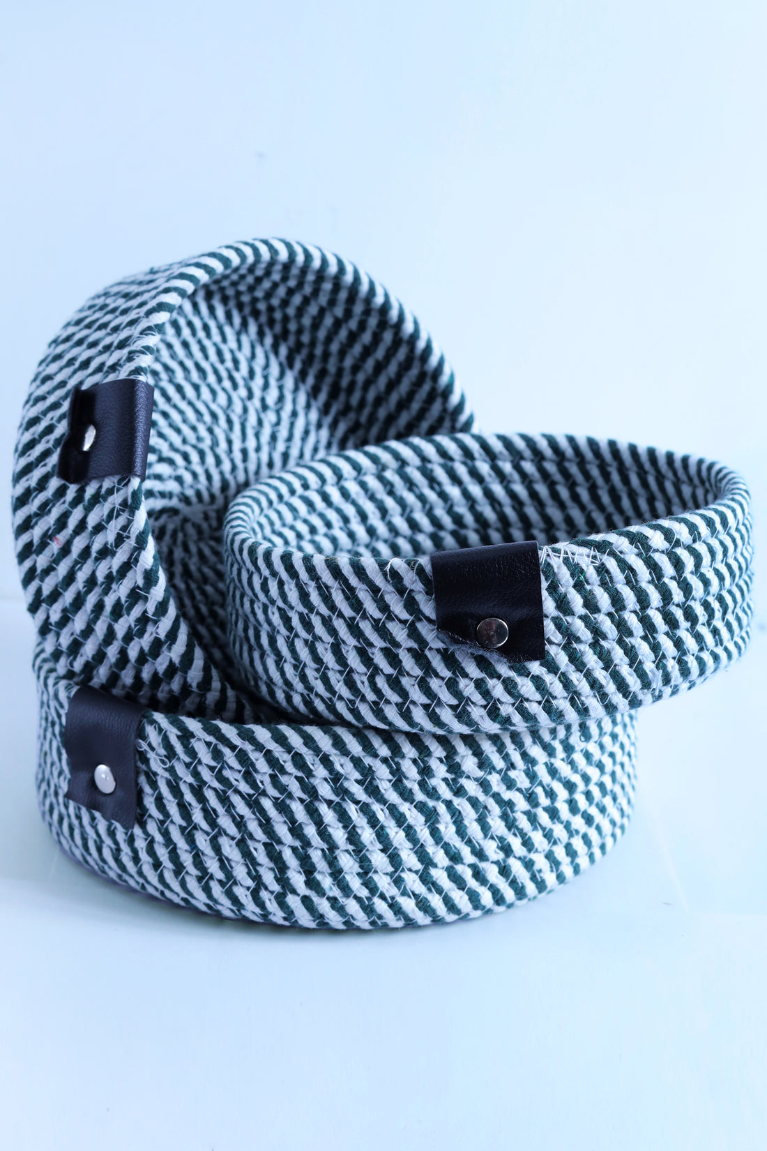 EcoWeave 3-Piece Green & White Rope Storage Basket Set