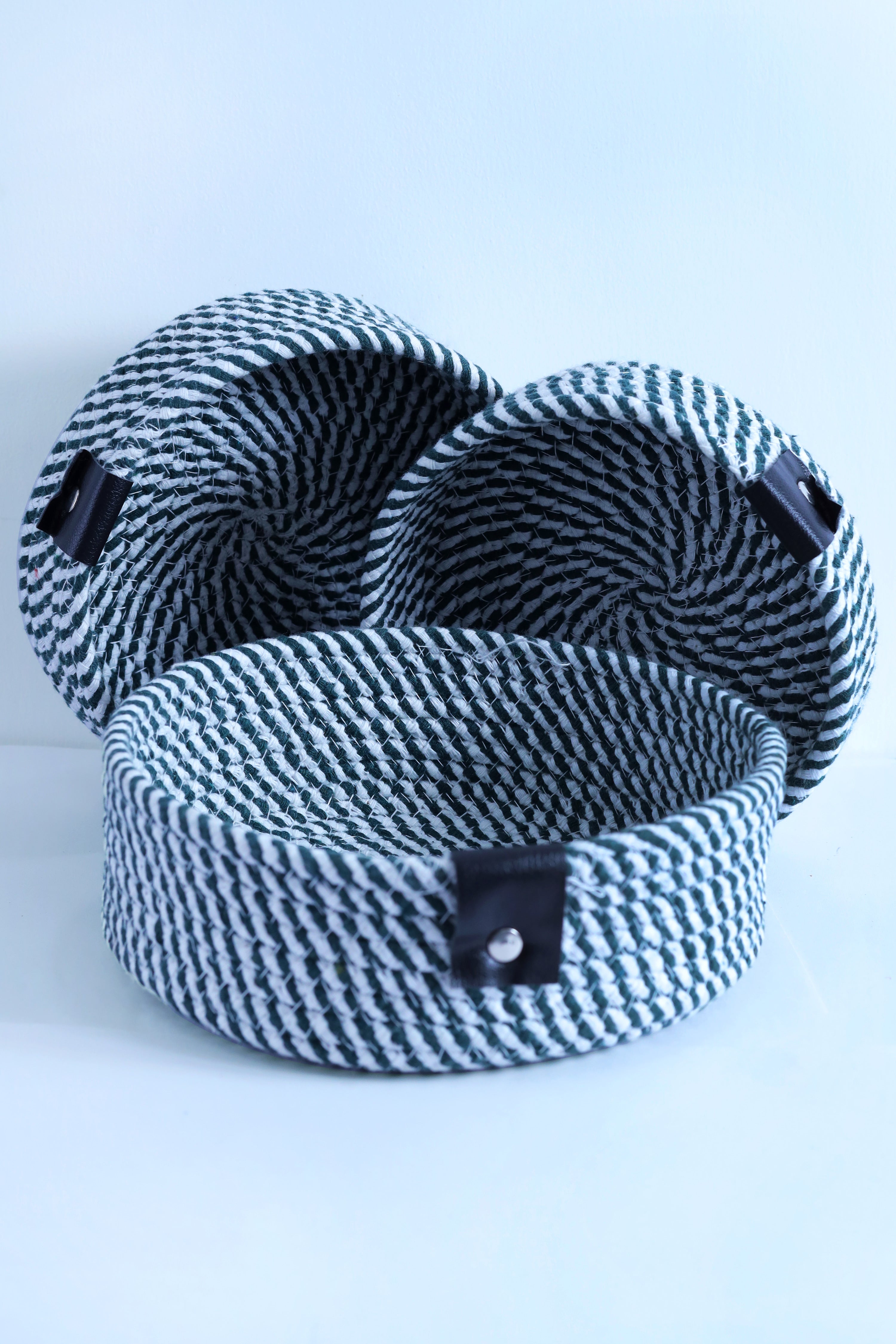 EcoWeave 3-Piece Green & White Rope Storage Basket Set