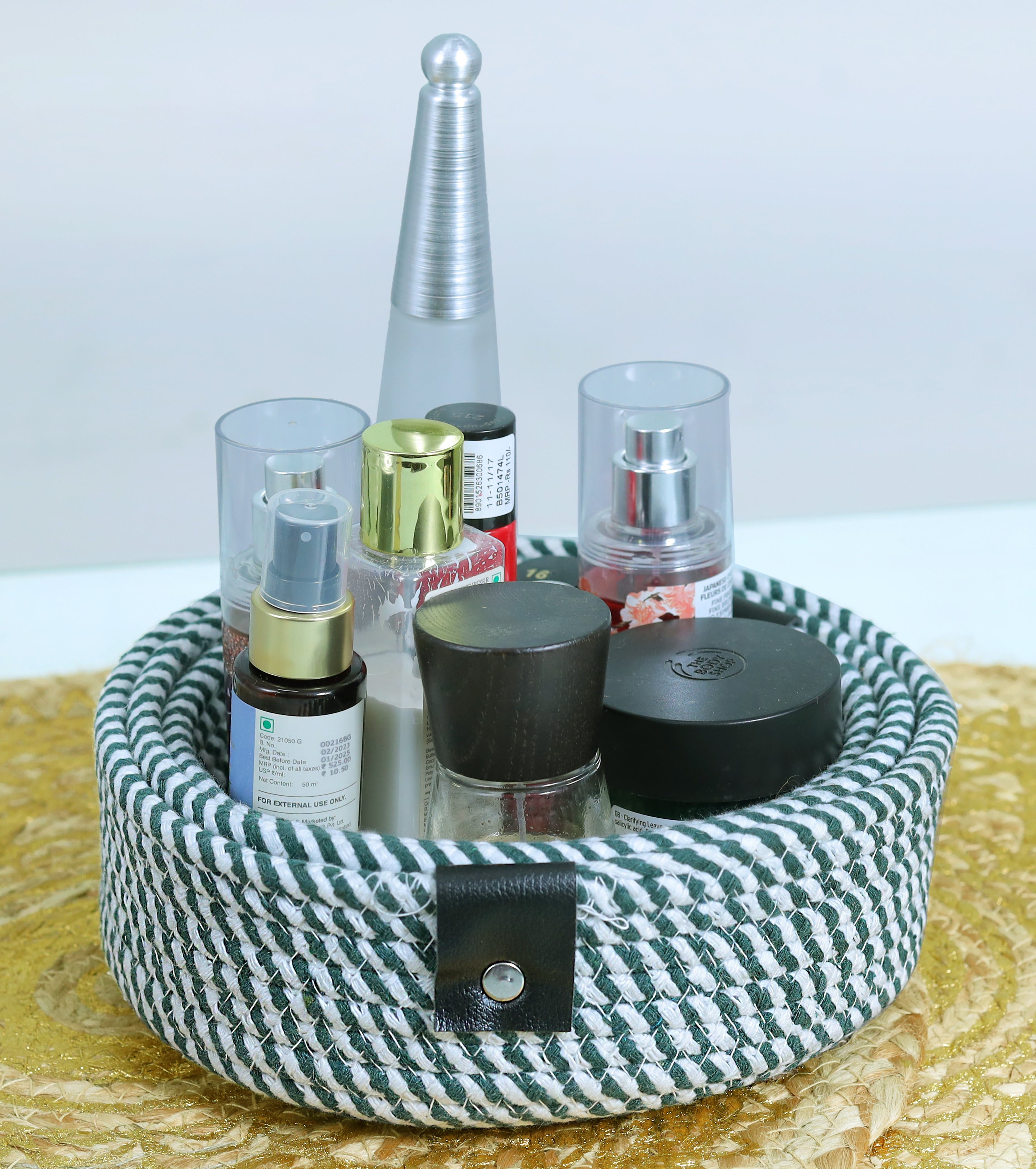 EcoWeave 3-Piece Green & White Rope Storage Basket Set