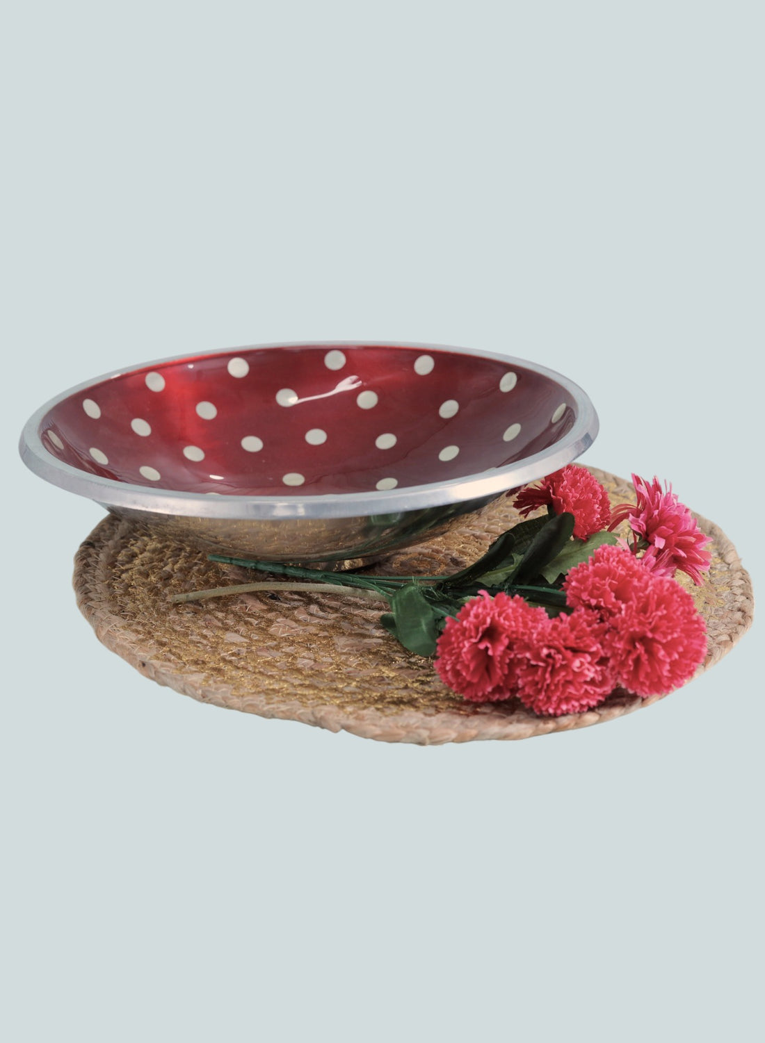 Vibrant Bloom Red Polka Dots Aluminum Elegance Urli Bowl