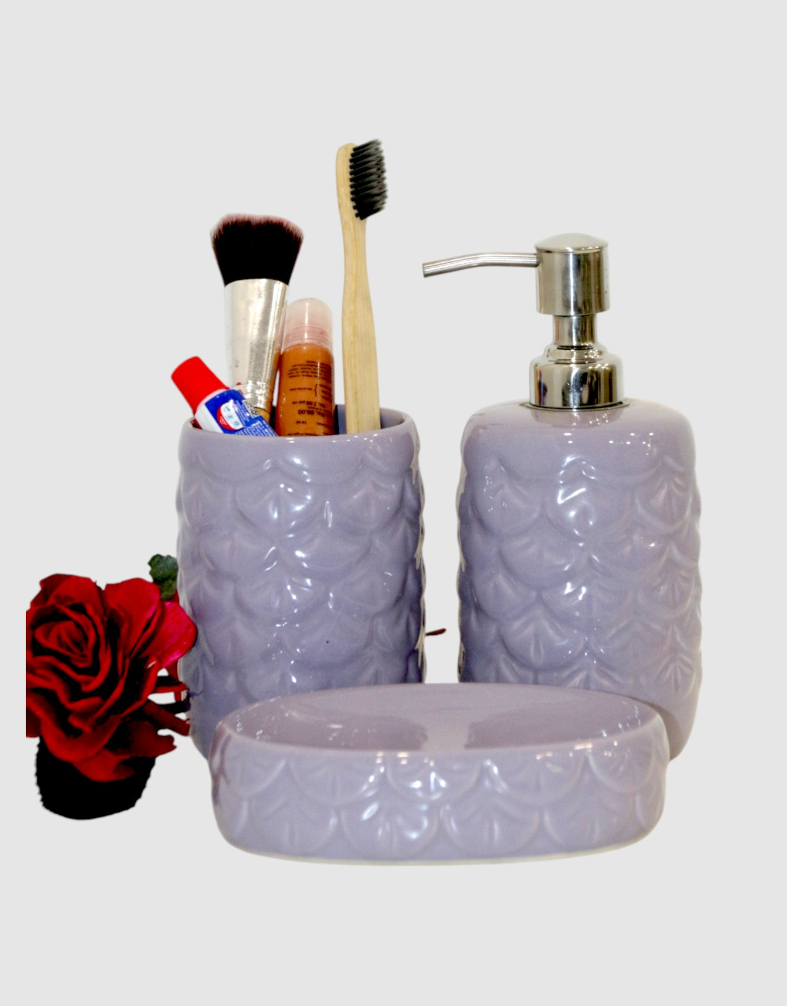 Charming Lavender Ceramic Bath Set of 3