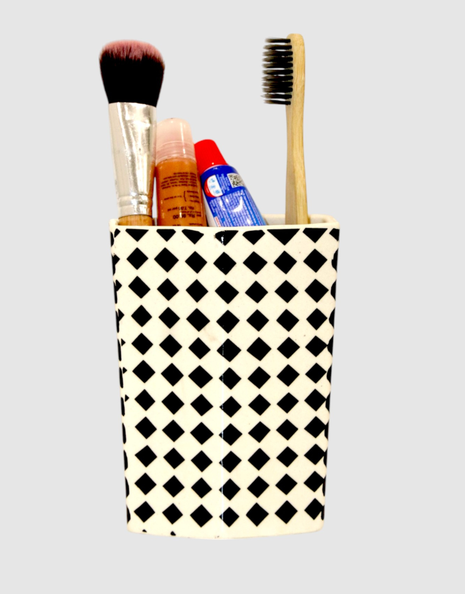 Ceramic Black & White Diamond Paint Bath Set of 3