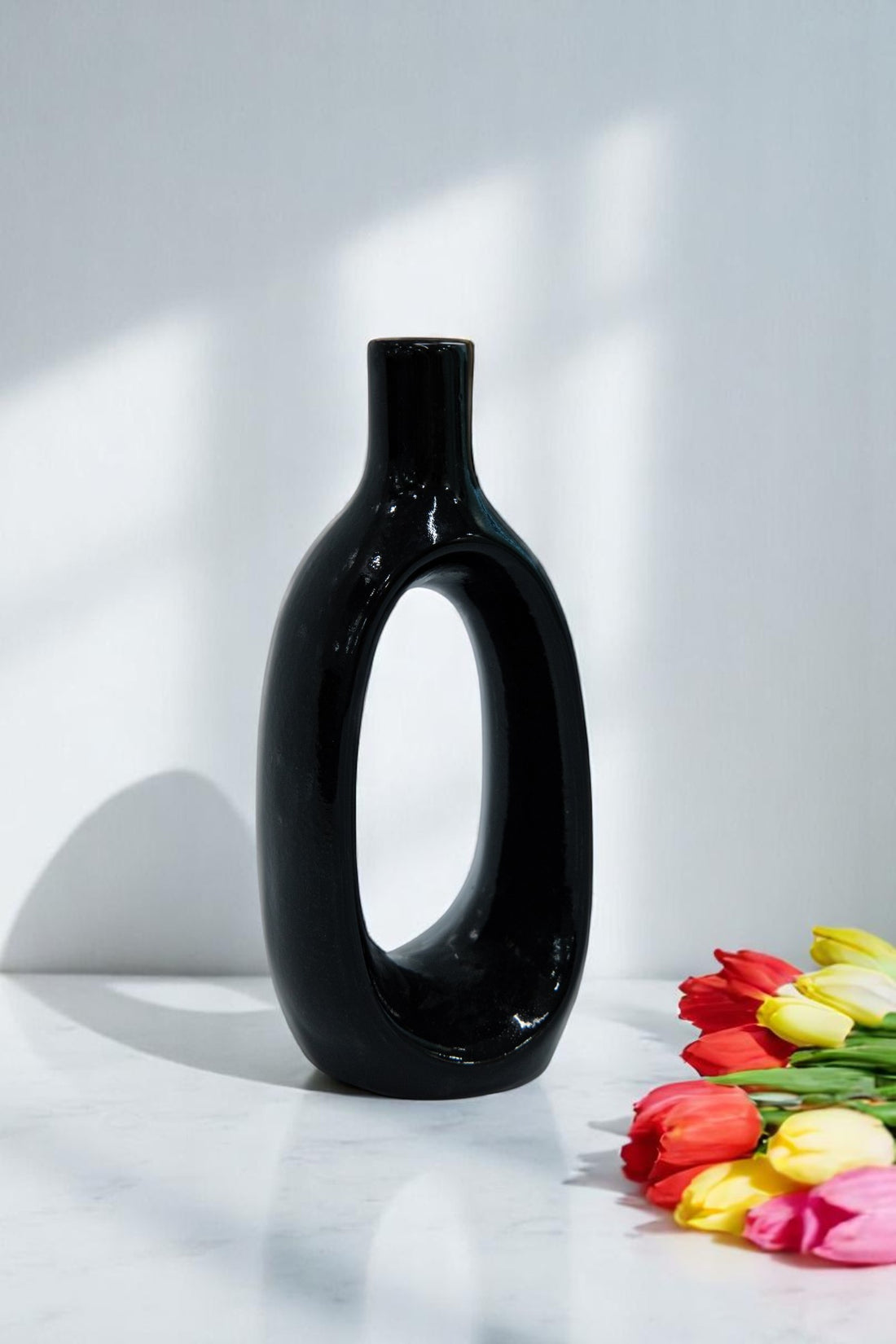 Classic Black Ceramic Decorative Flower Vase