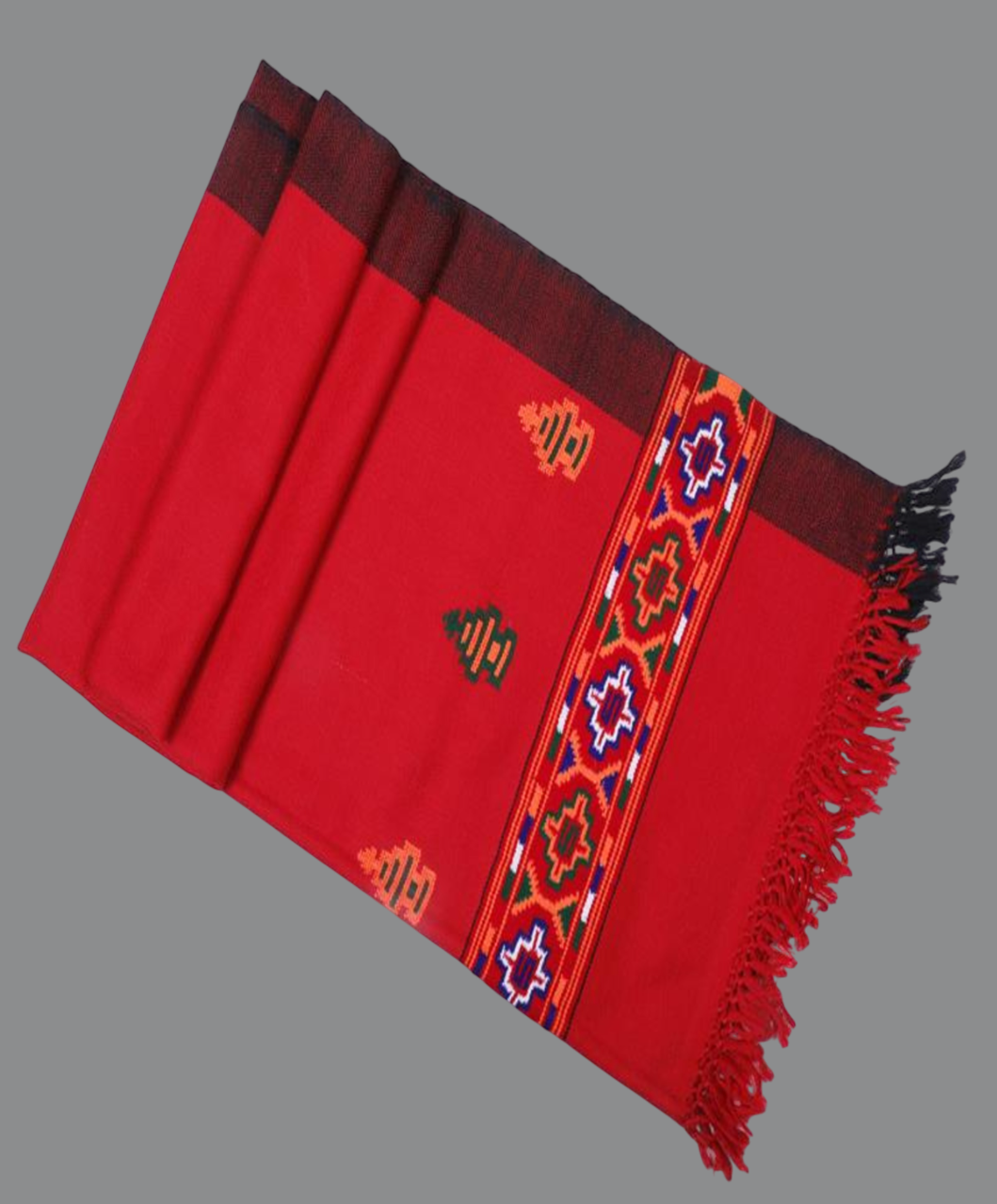 Traditional Kullu Striped Design Woollen Red Stole