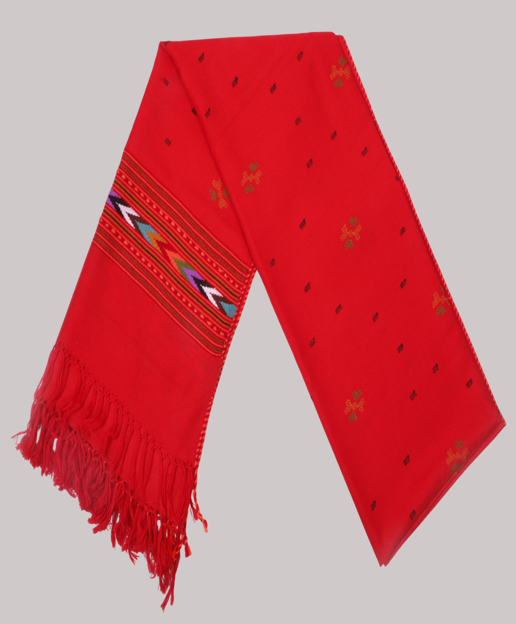 Traditional Handwoven Pure Woollen Kullu Design Red Shawl