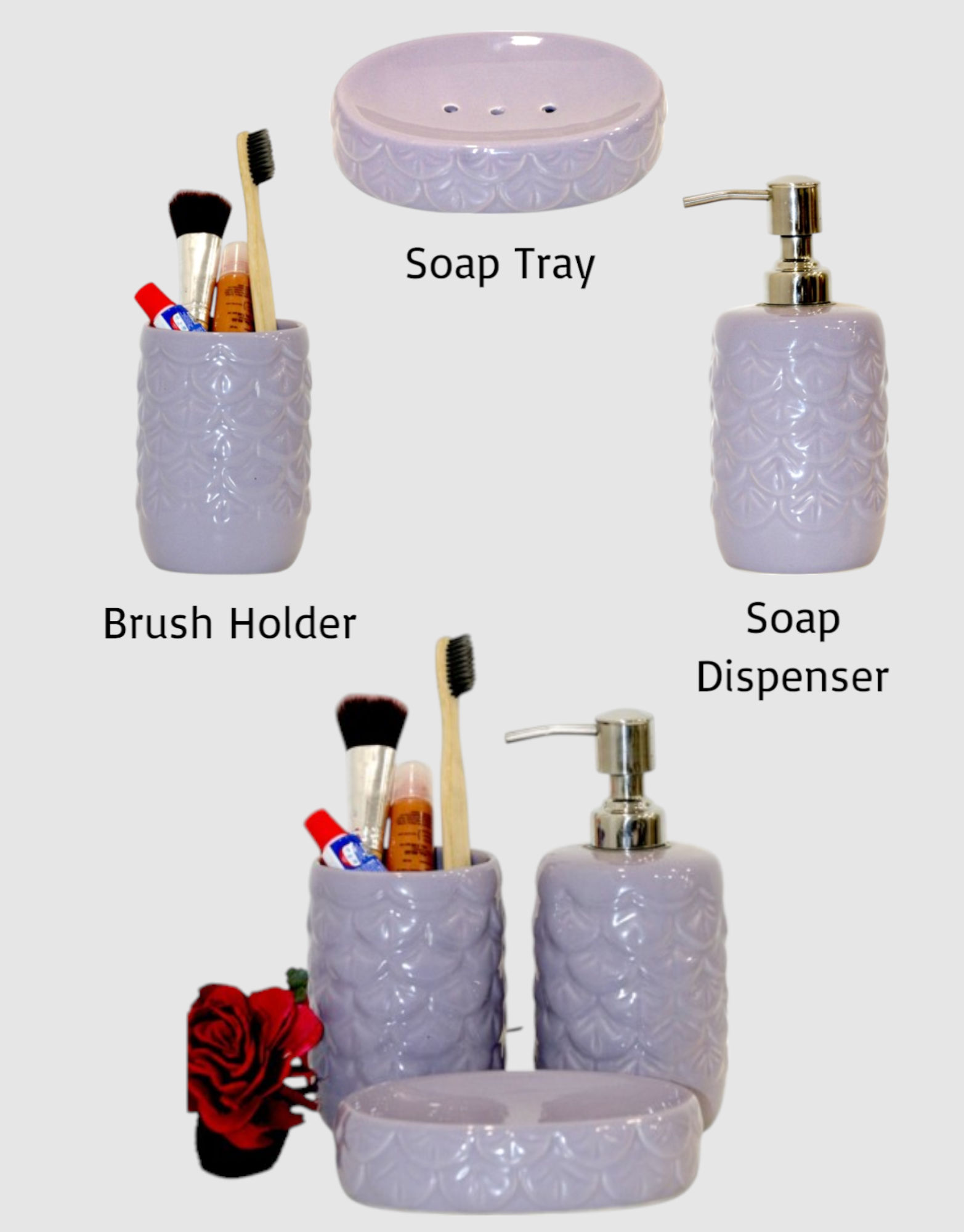 Charming Lavender Ceramic Bath Set of 3