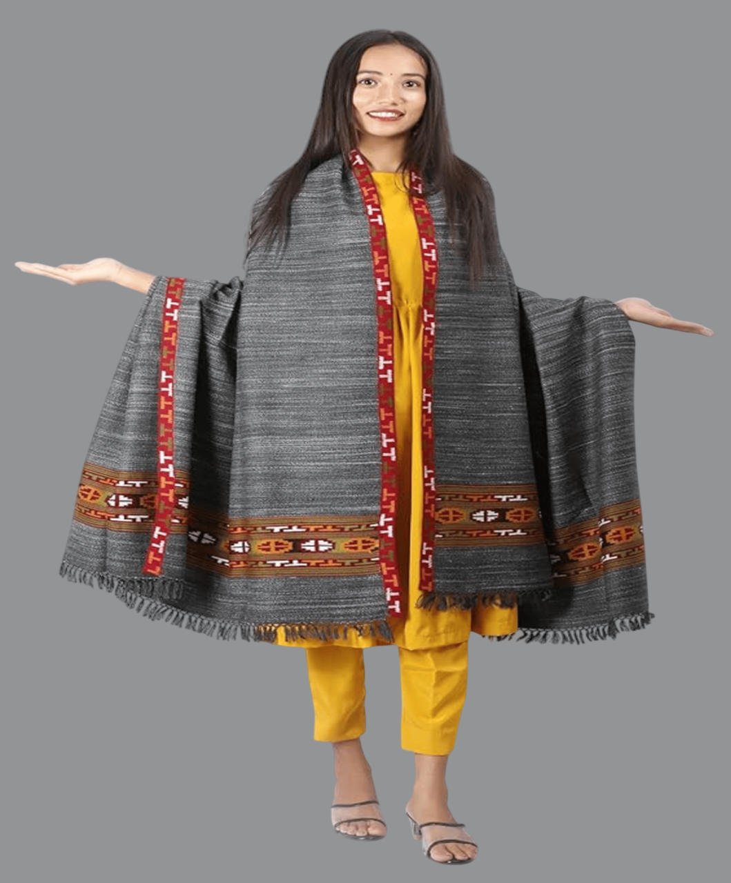Pure Yak Wool Kullu Himachali Black Shawl