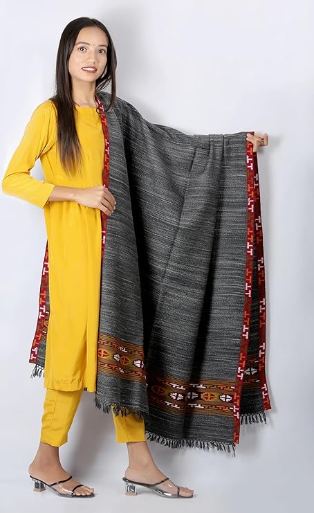 Pure Yak Wool Kullu Himachali Black Shawl