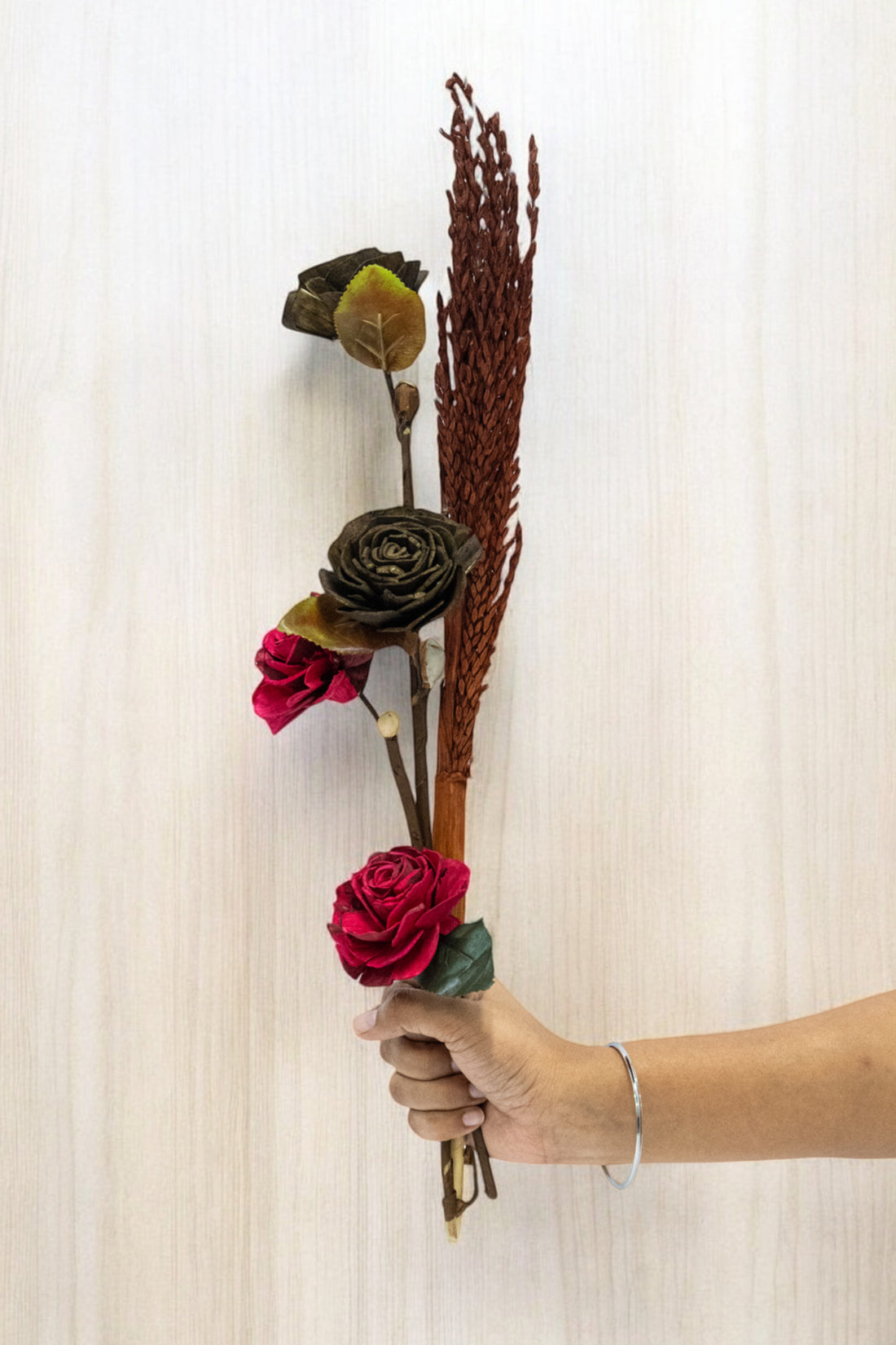 Elegant Red & Black Rose & Dried Barn Potter Stick Flower Bunches