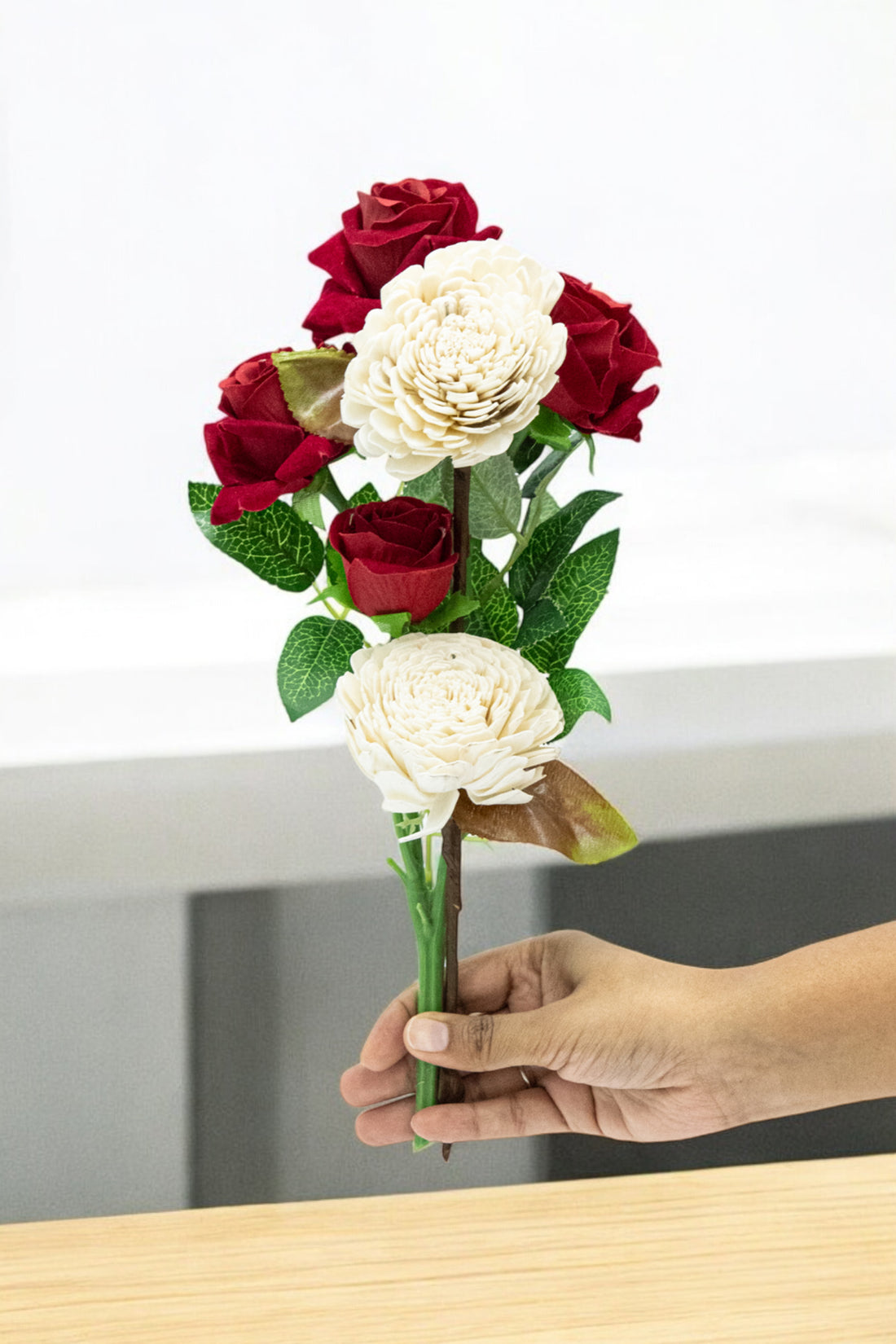 Artificial Red & White Rose Flower Bunches