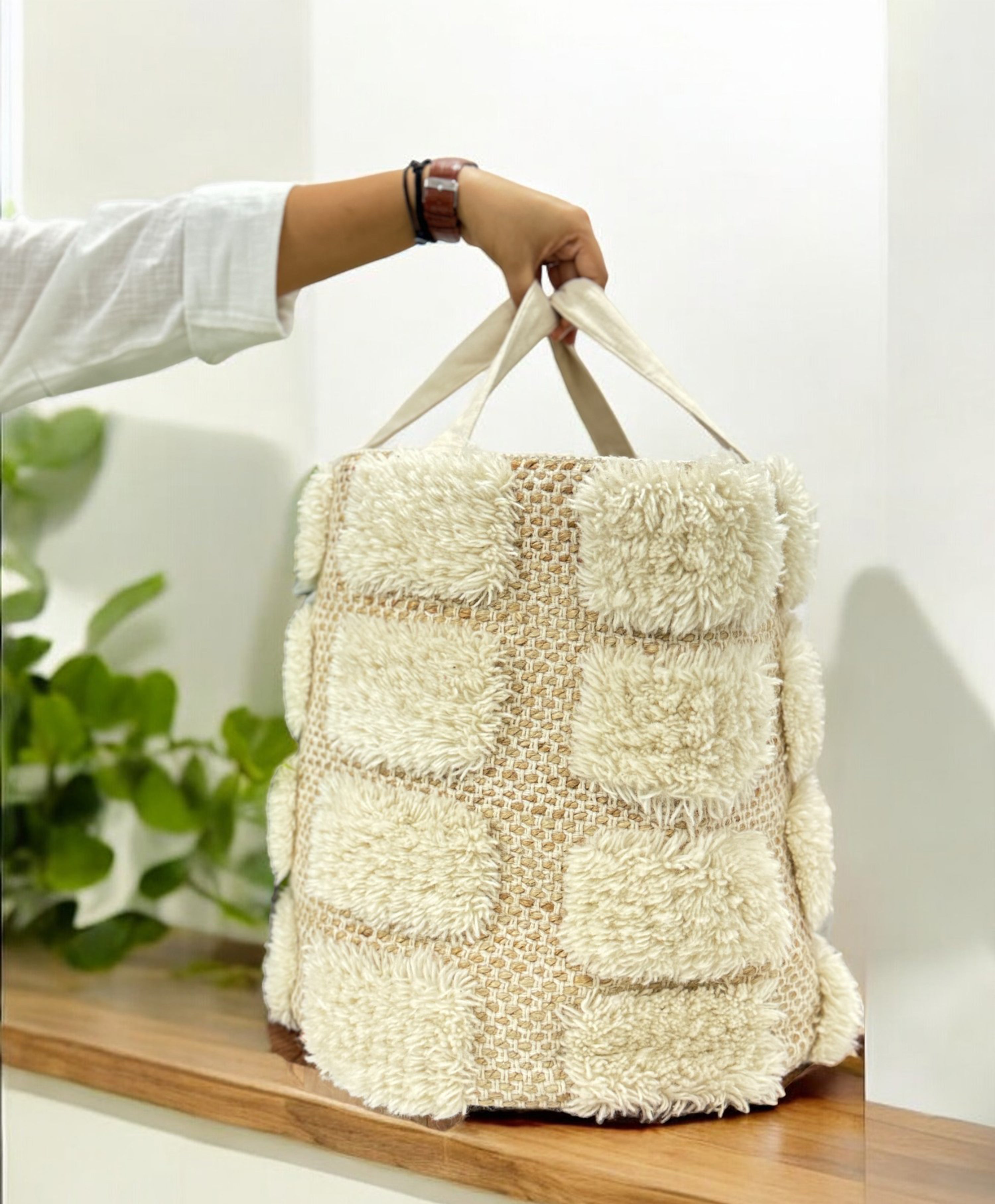 Beige Pom Pom HandBag For Women