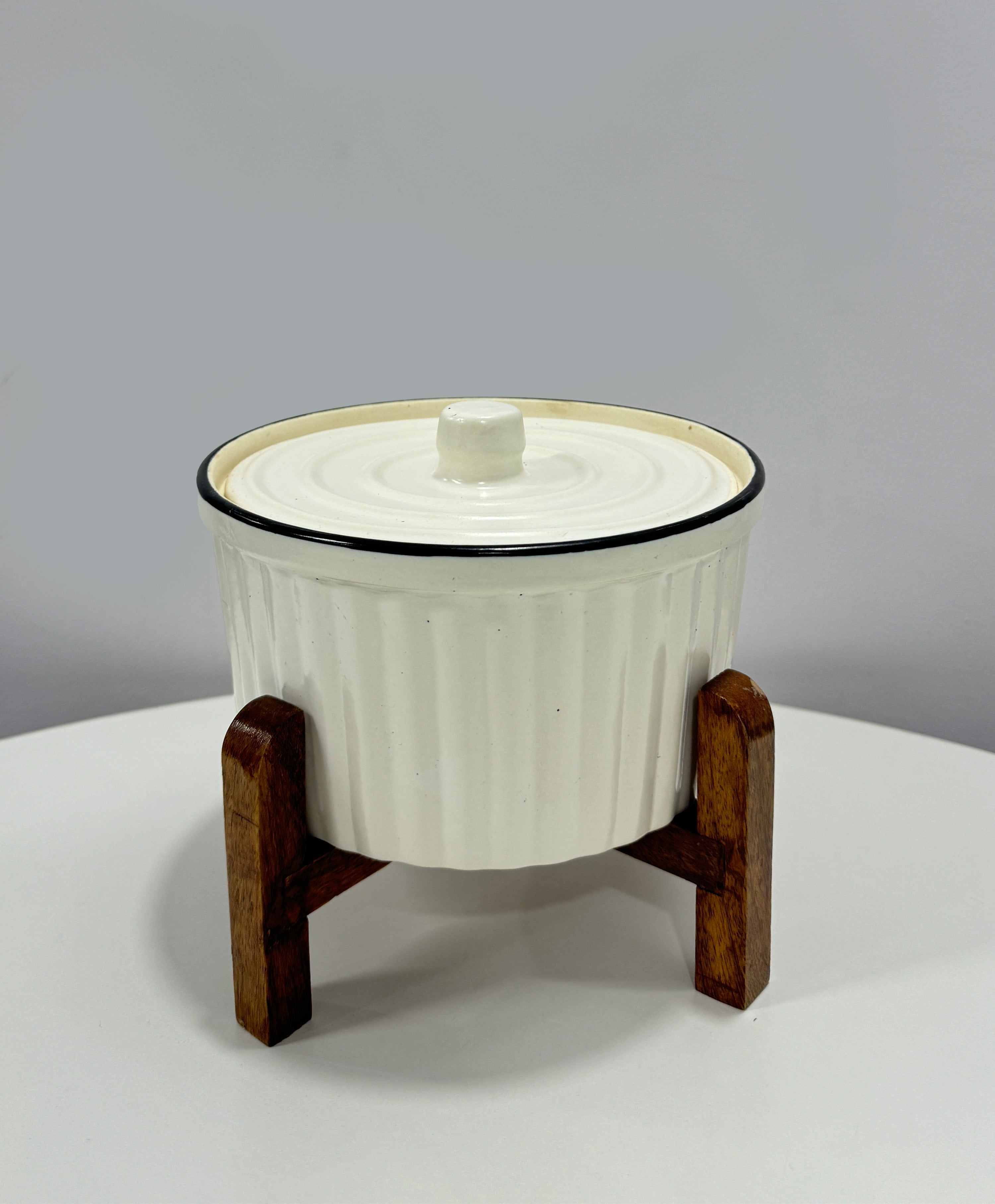 Ceramic White Kitchen Bowl with Wooden Stand