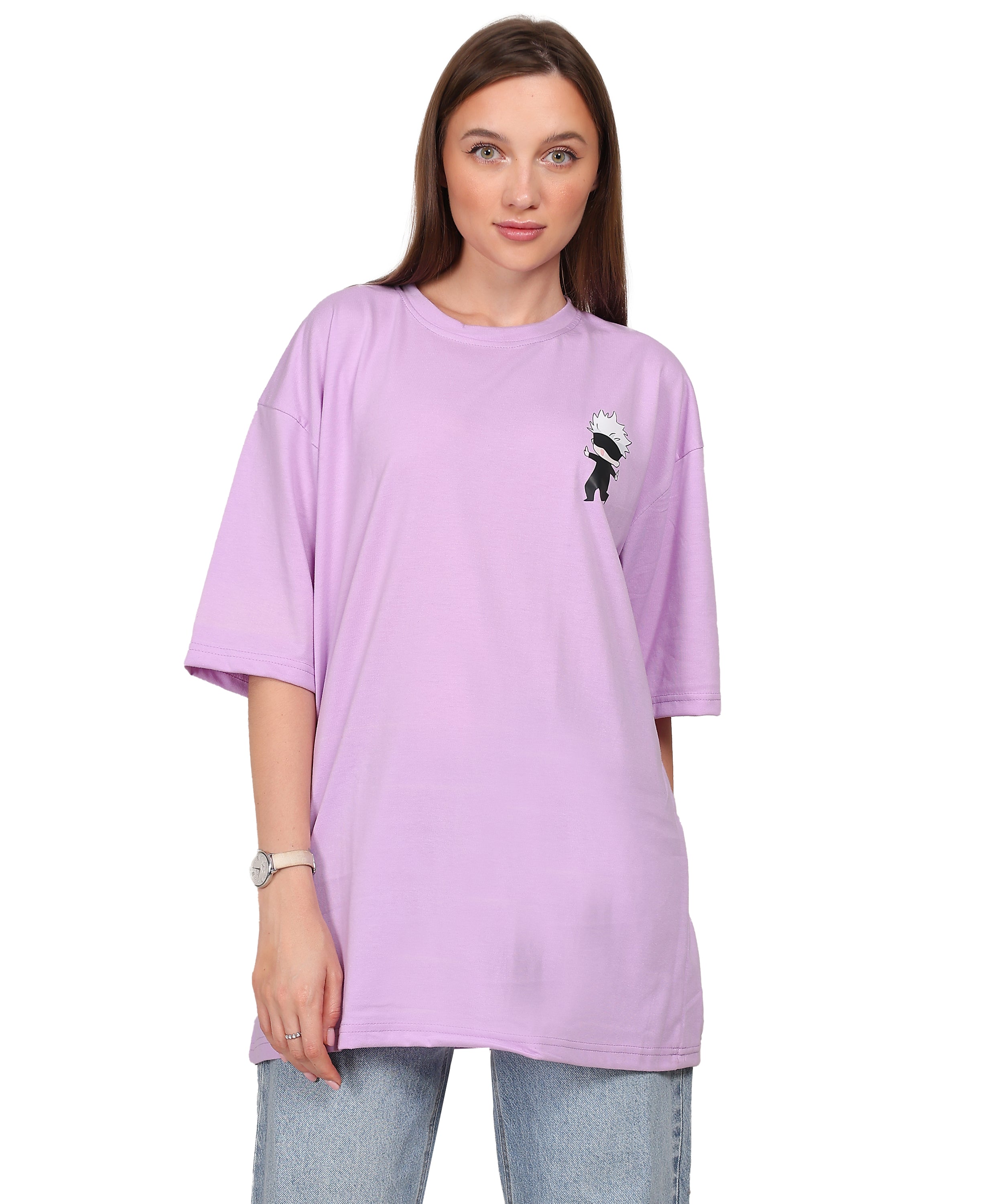 Purple Cotton Half Sleeve Oversized Lightweight Printed T Shirt