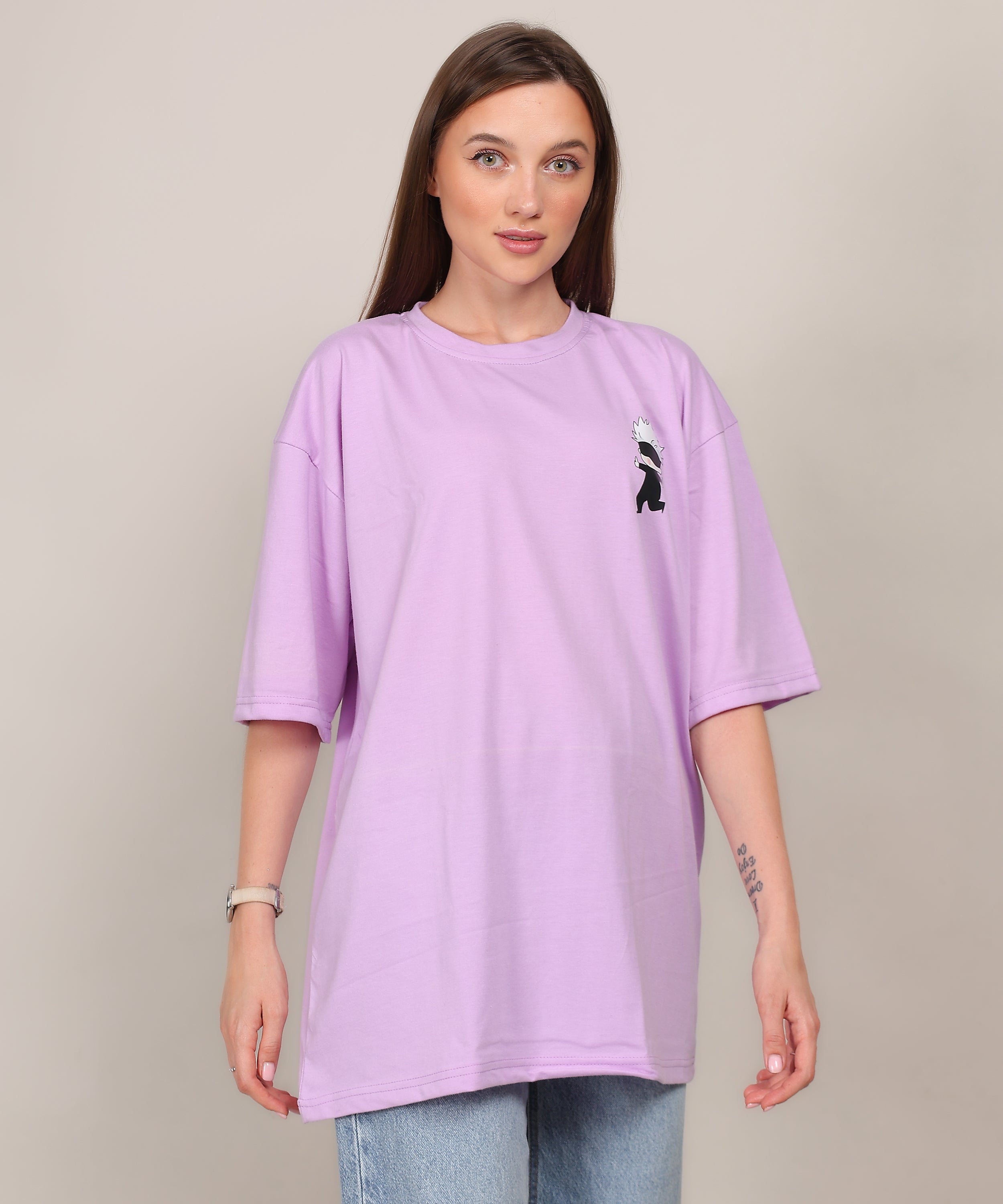 Purple Cotton Half Sleeve Oversized Lightweight Printed T Shirt