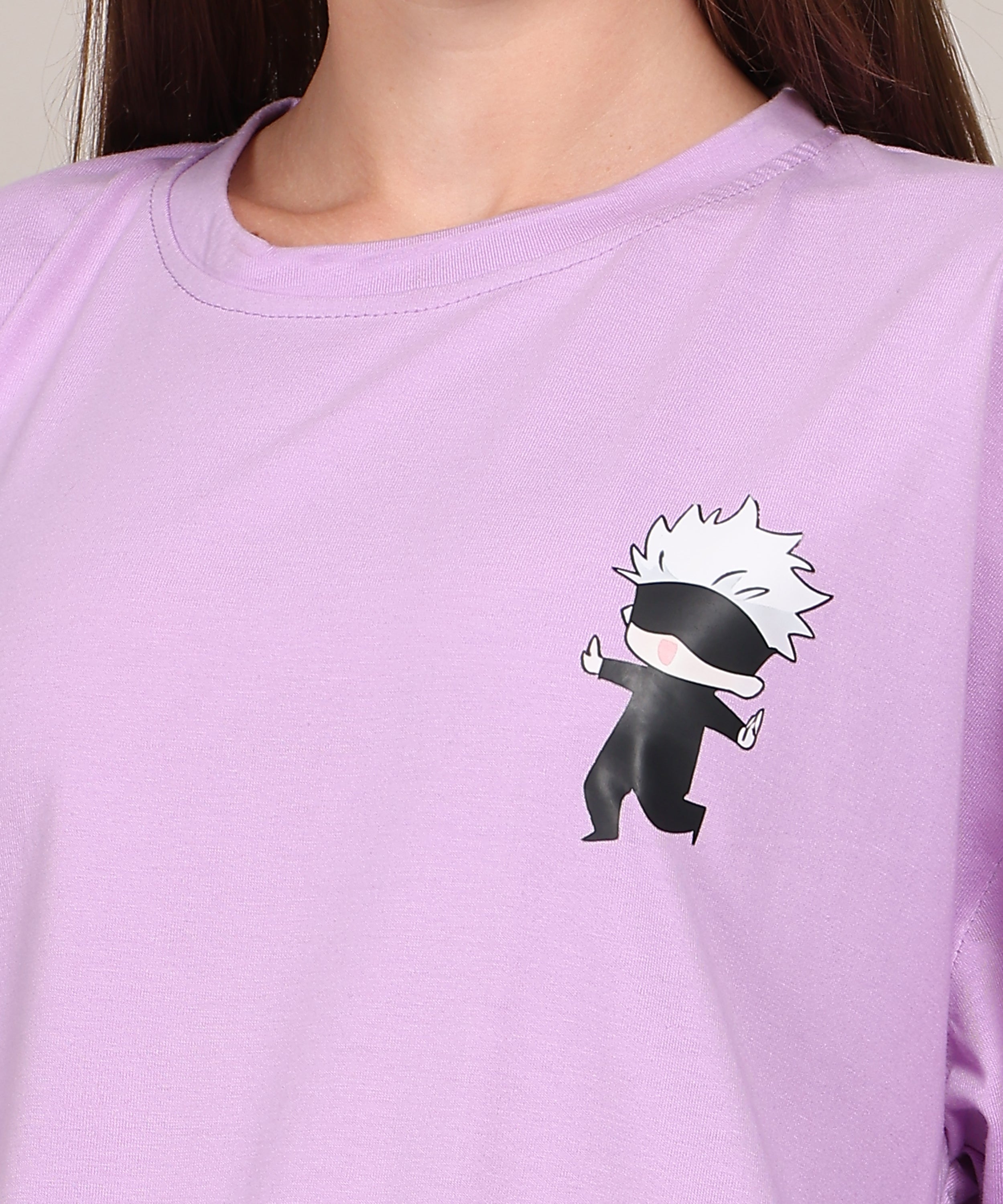 Purple Cotton Half Sleeve Oversized Lightweight Printed T Shirt