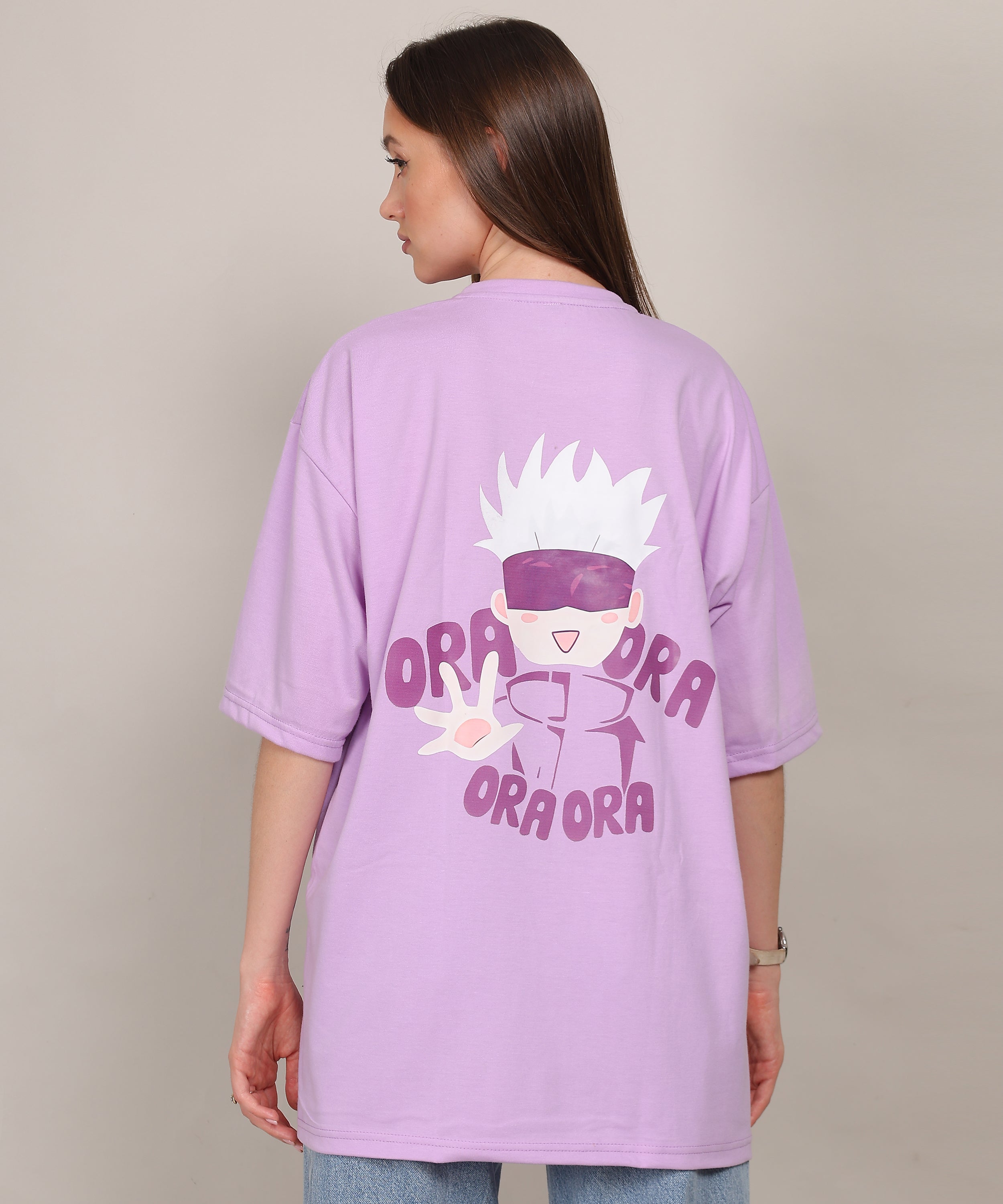Purple Cotton Half Sleeve Oversized Lightweight Printed T Shirt