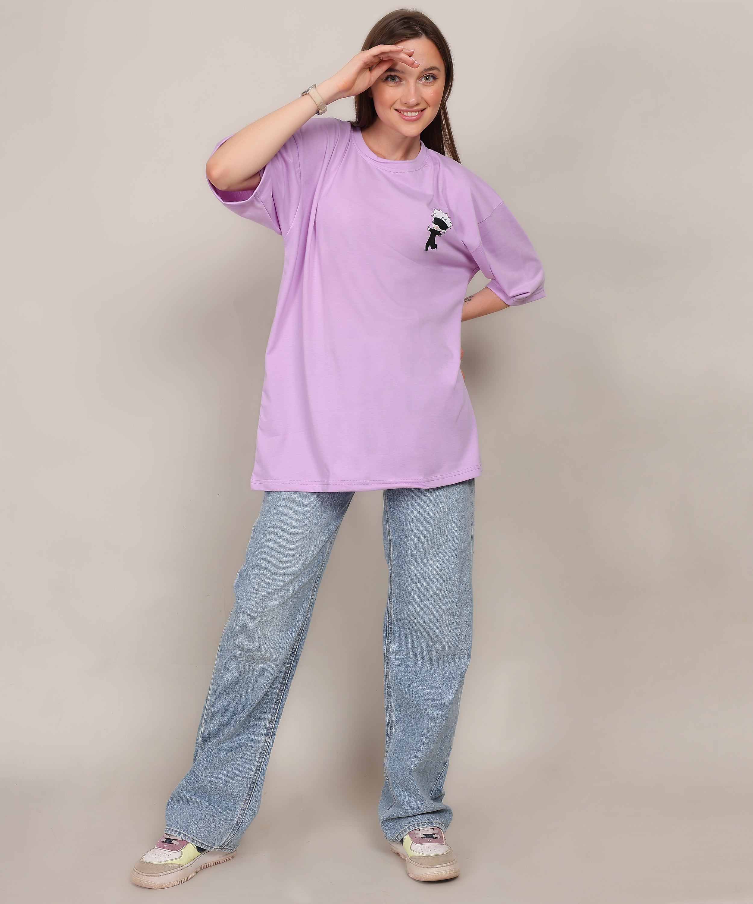 Purple Cotton Half Sleeve Oversized Lightweight Printed T Shirt