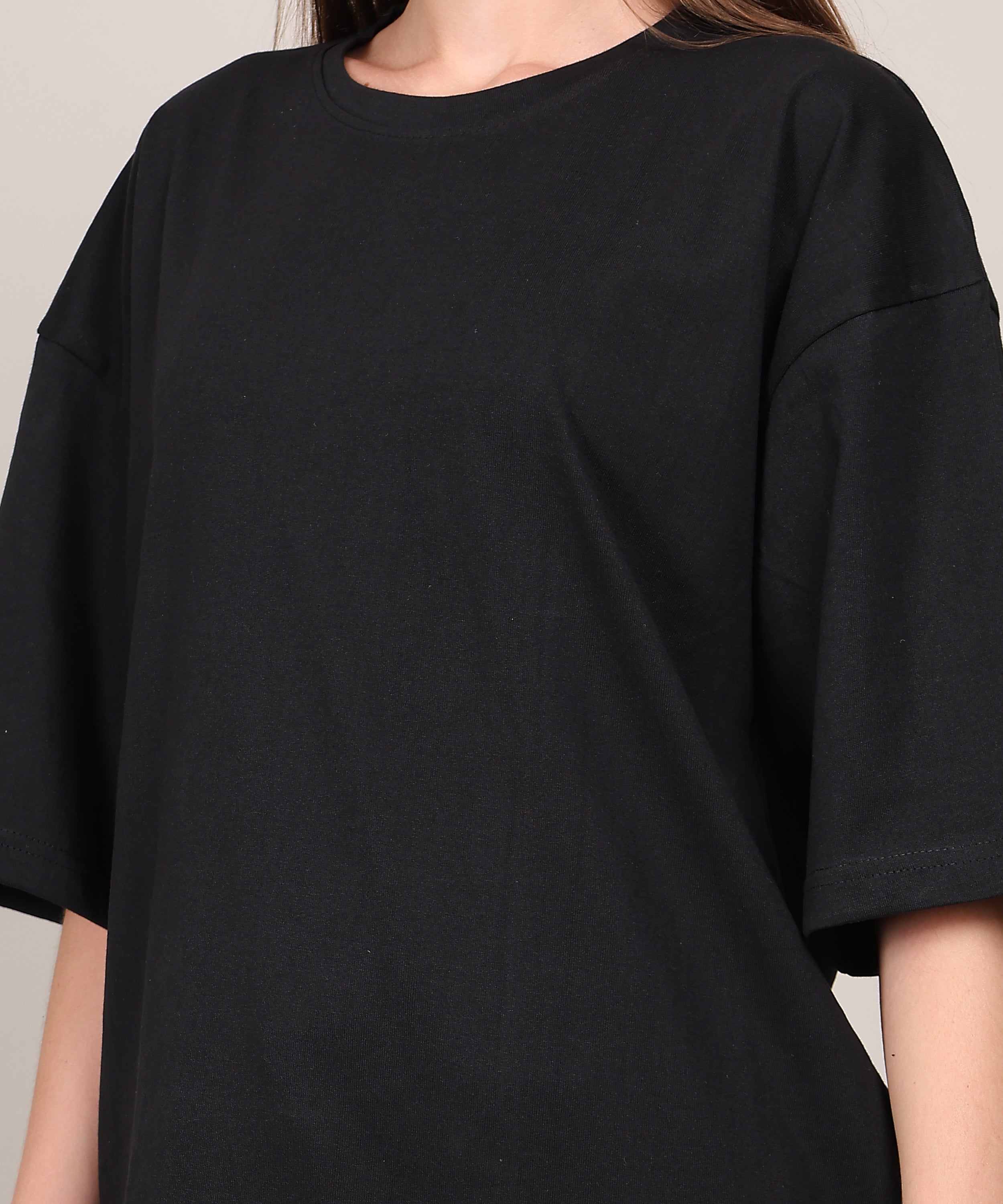 Black Cotton Half Sleeve Oversized Biowash T Shirt for Women