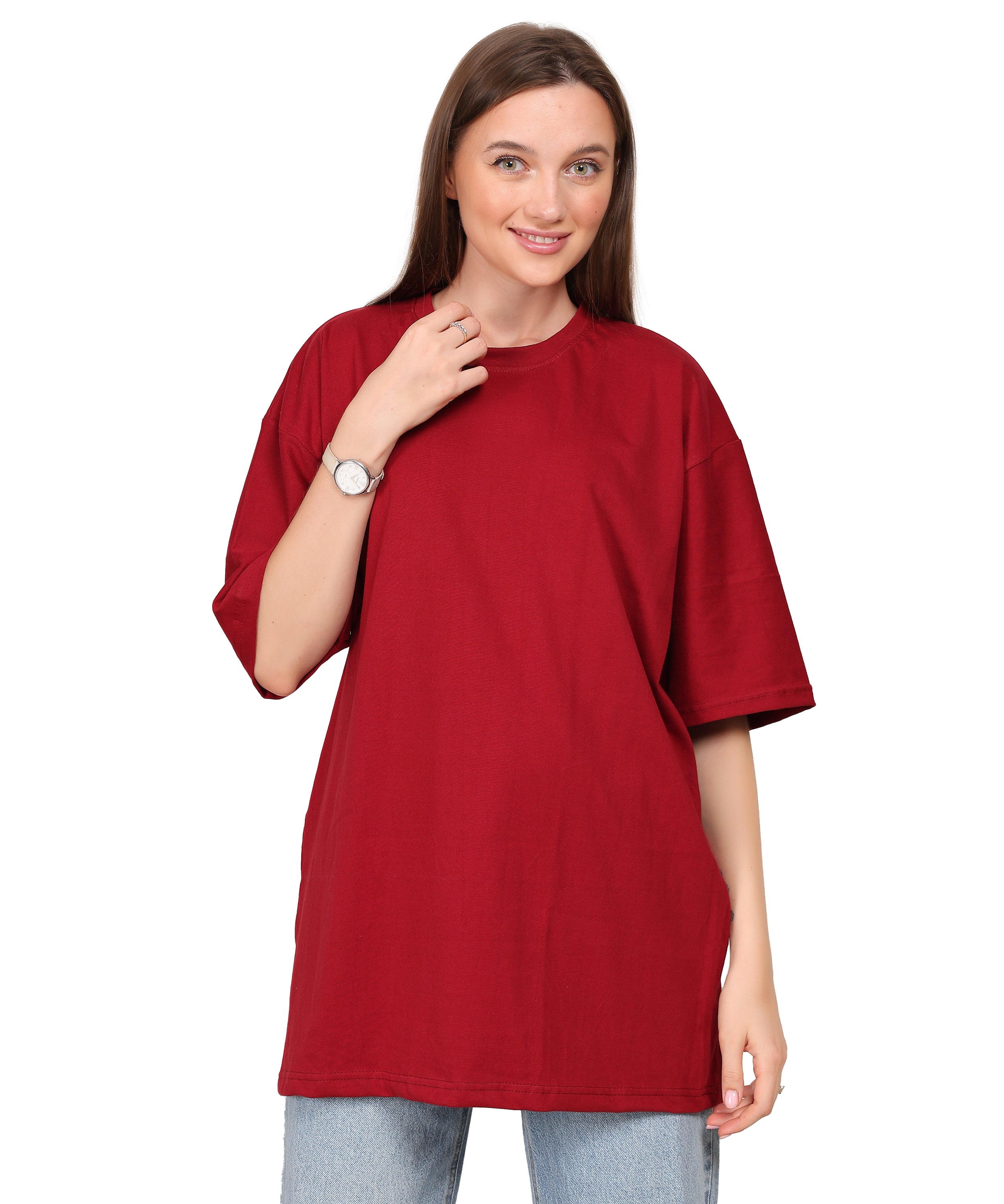 Maroon Cotton Half Sleeve Oversized Biowash T Shirt
