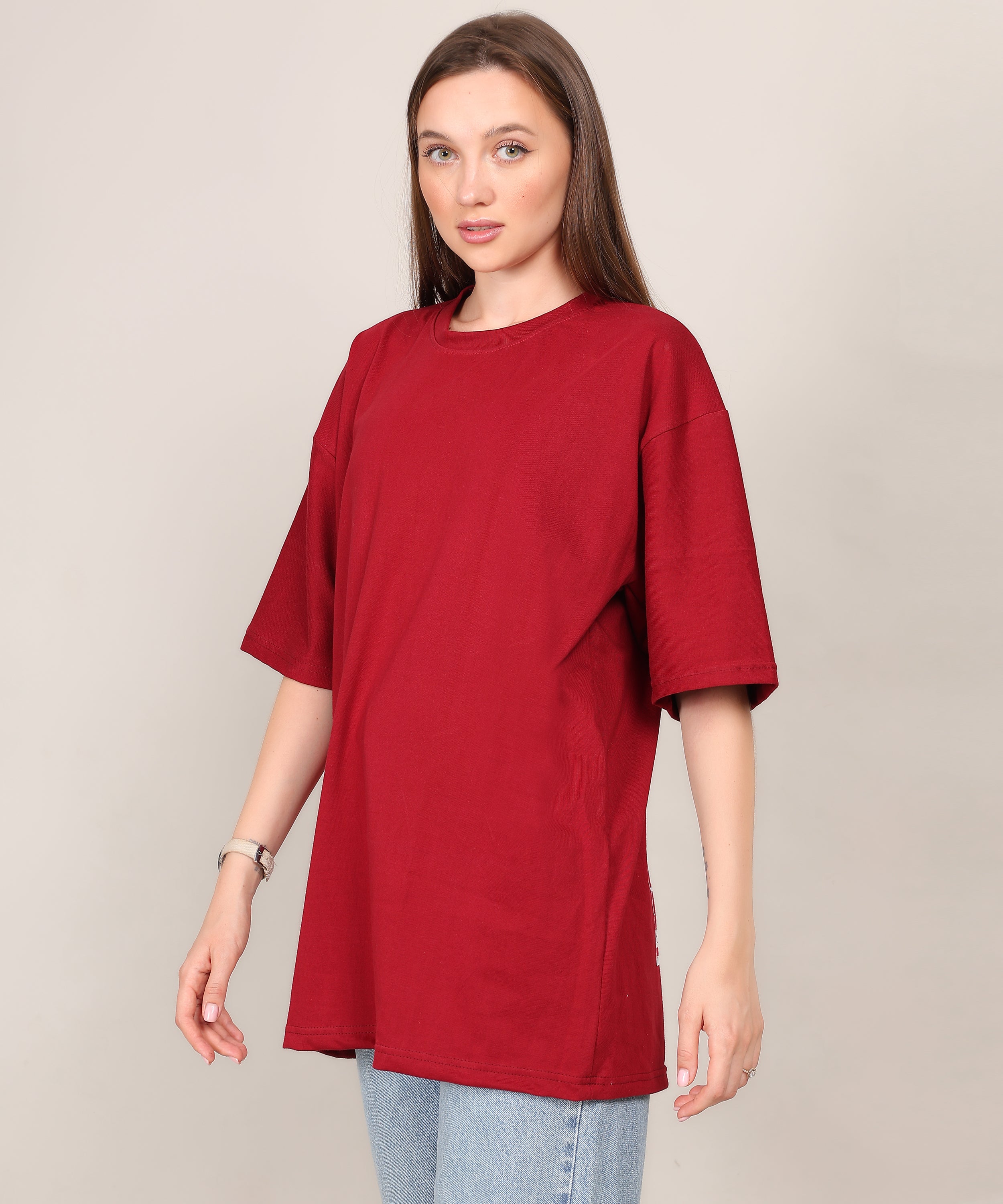 Maroon Cotton Half Sleeve Oversized Biowash T Shirt