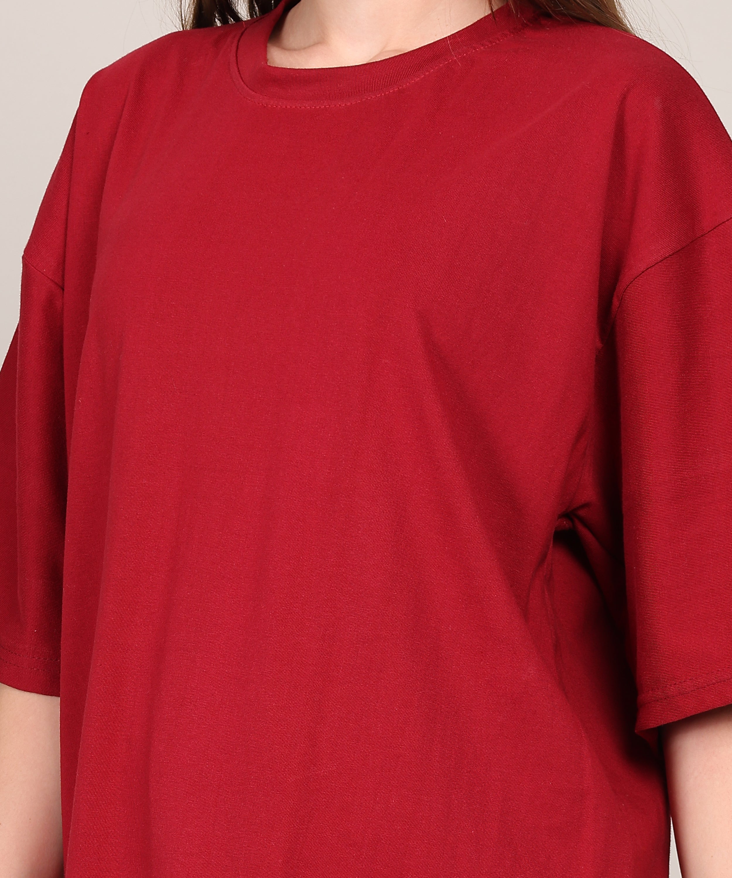 Maroon Cotton Half Sleeve Oversized Biowash Back Print T Shirt