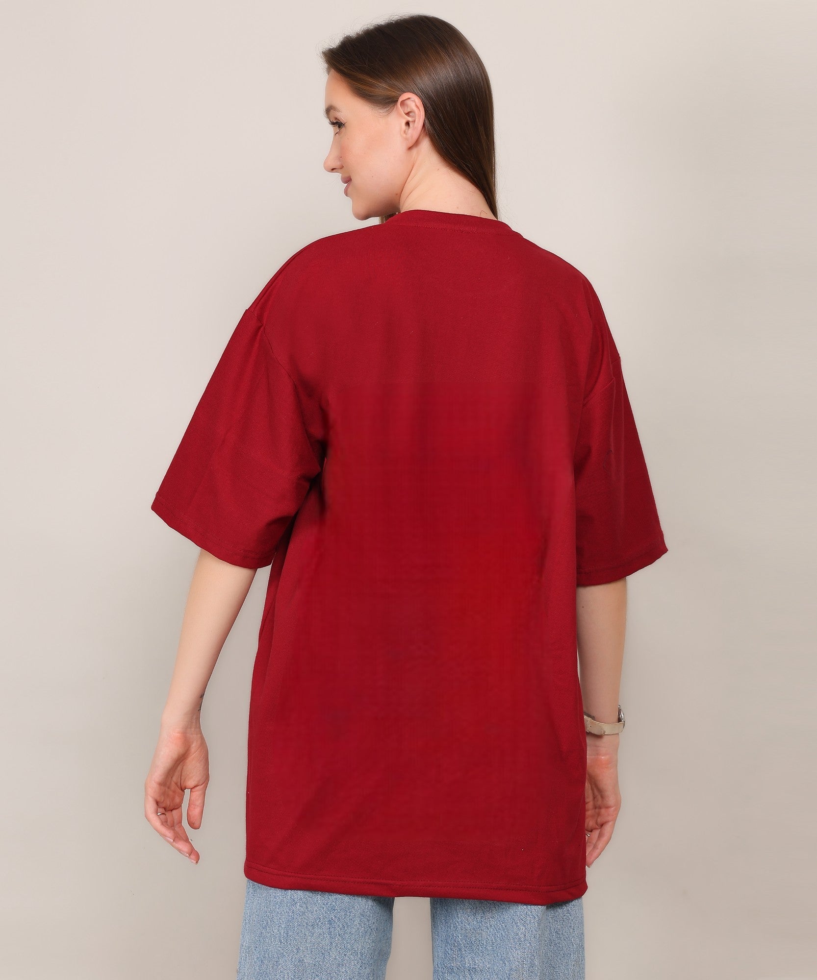 Maroon Cotton Half Sleeve Oversized Biowash T Shirt