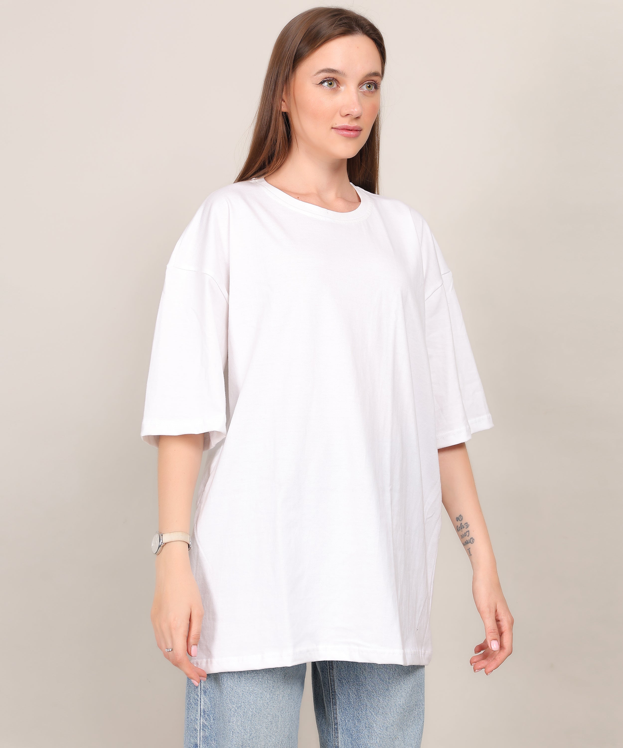 White Cotton Half Sleeve Oversized T Shirt
