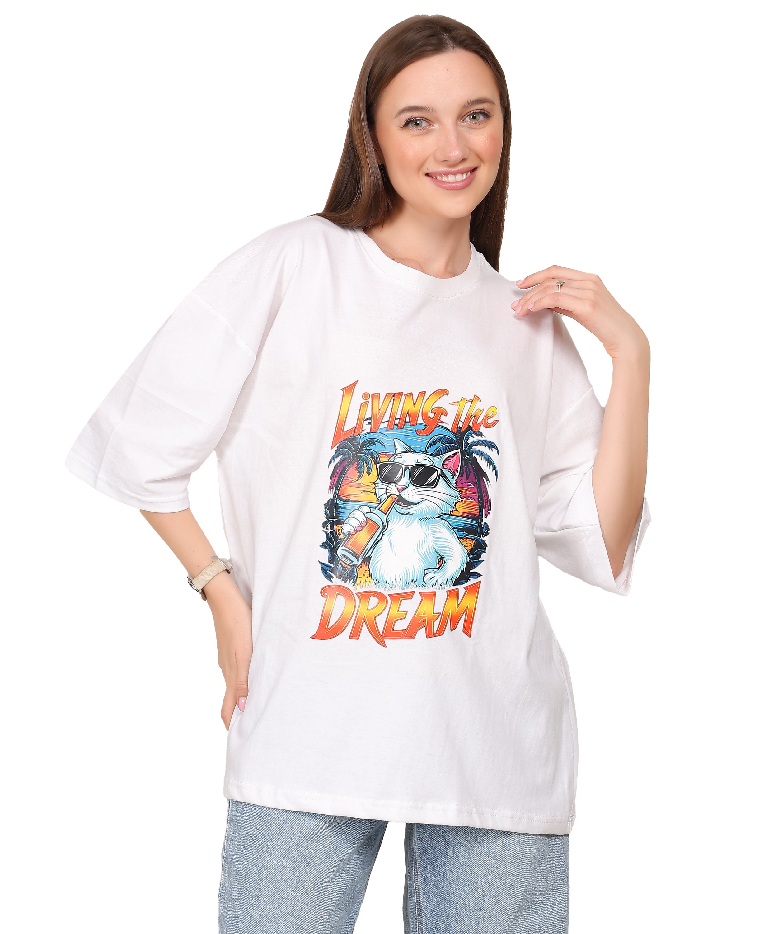 White Cotton Half Sleeve Oversized Biowash T Shirt