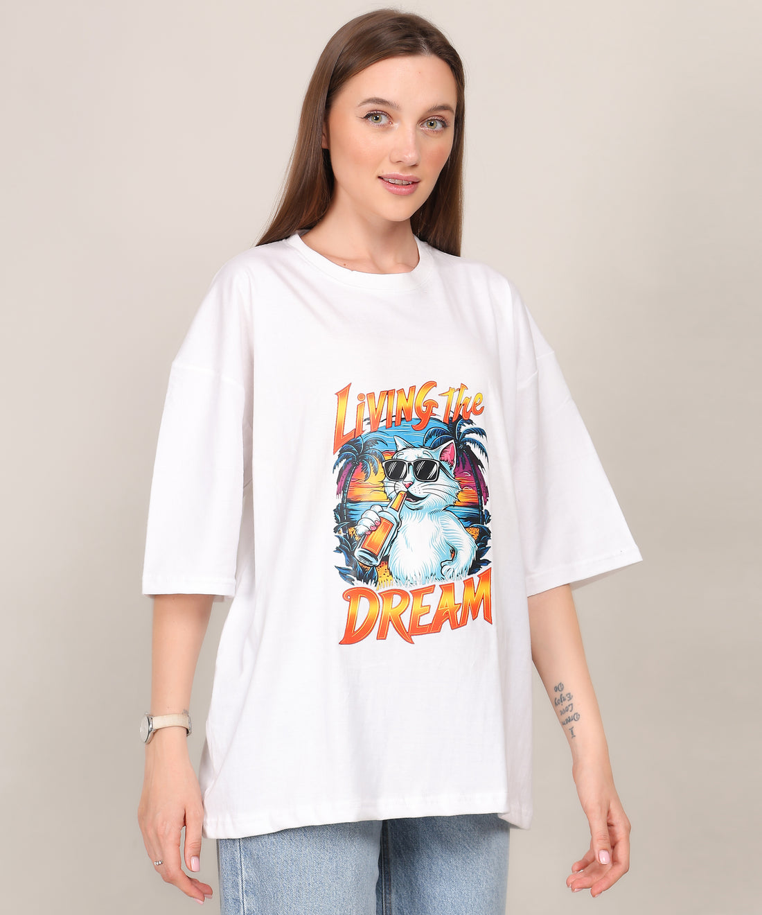 White Cotton Half Sleeve Oversized Biowash T Shirt