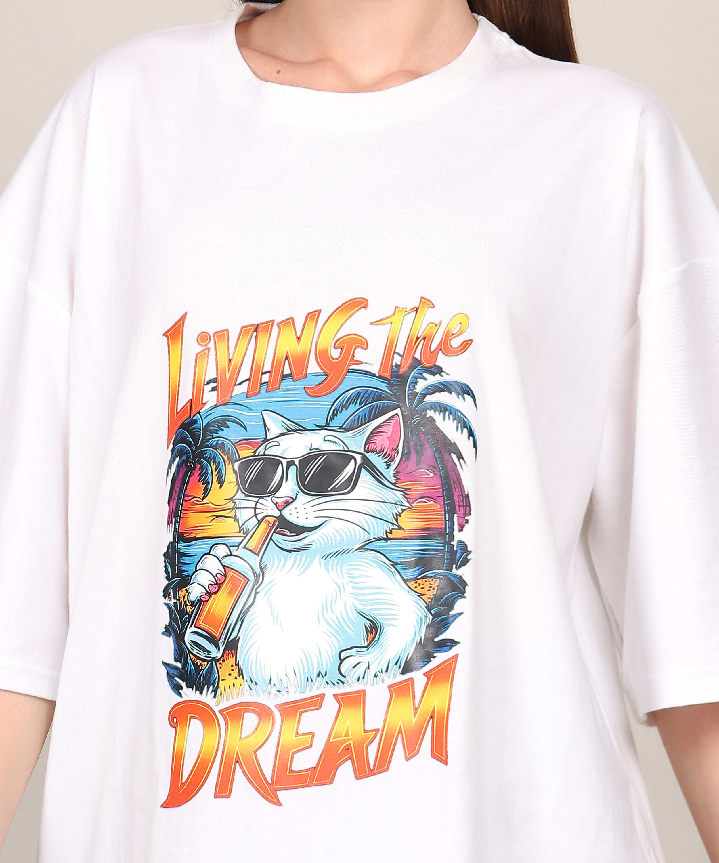 White Cotton Half Sleeve Oversized Biowash T Shirt