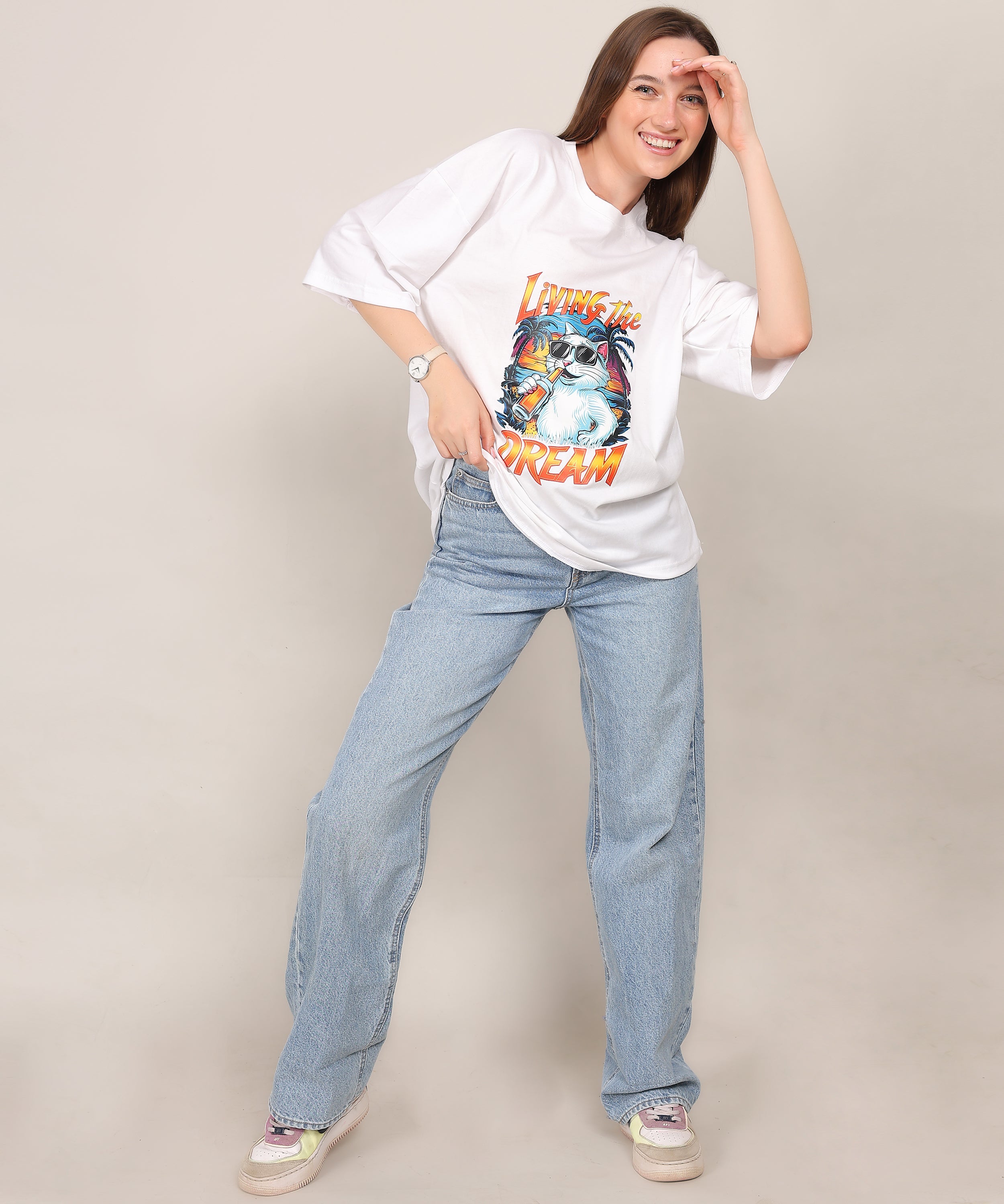 White Cotton Half Sleeve Oversized Biowash T Shirt