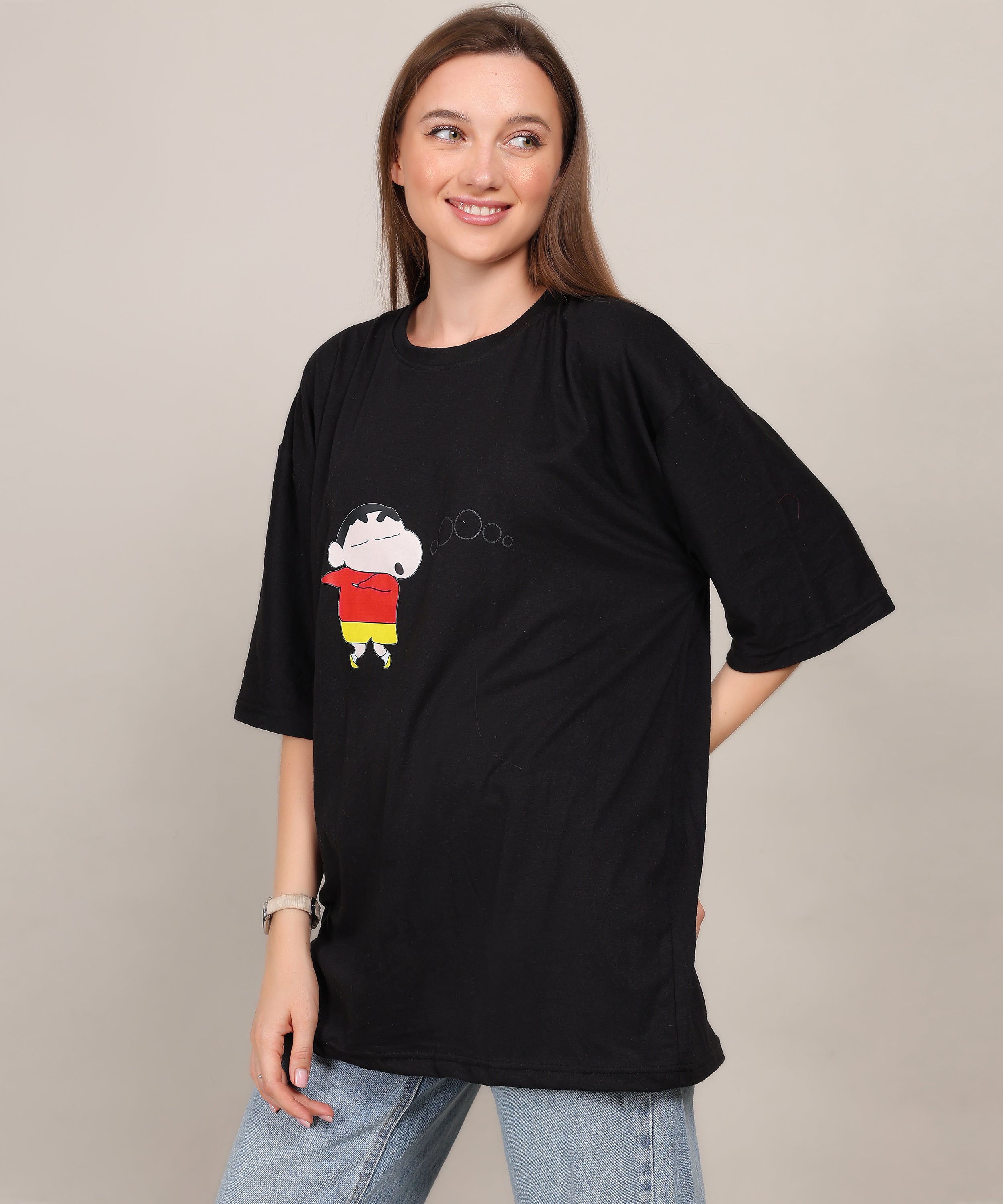 Black Cotton Half Sleeve Oversized T-Shirt – Premium, Soft Fabric, Ideal for Daily Use