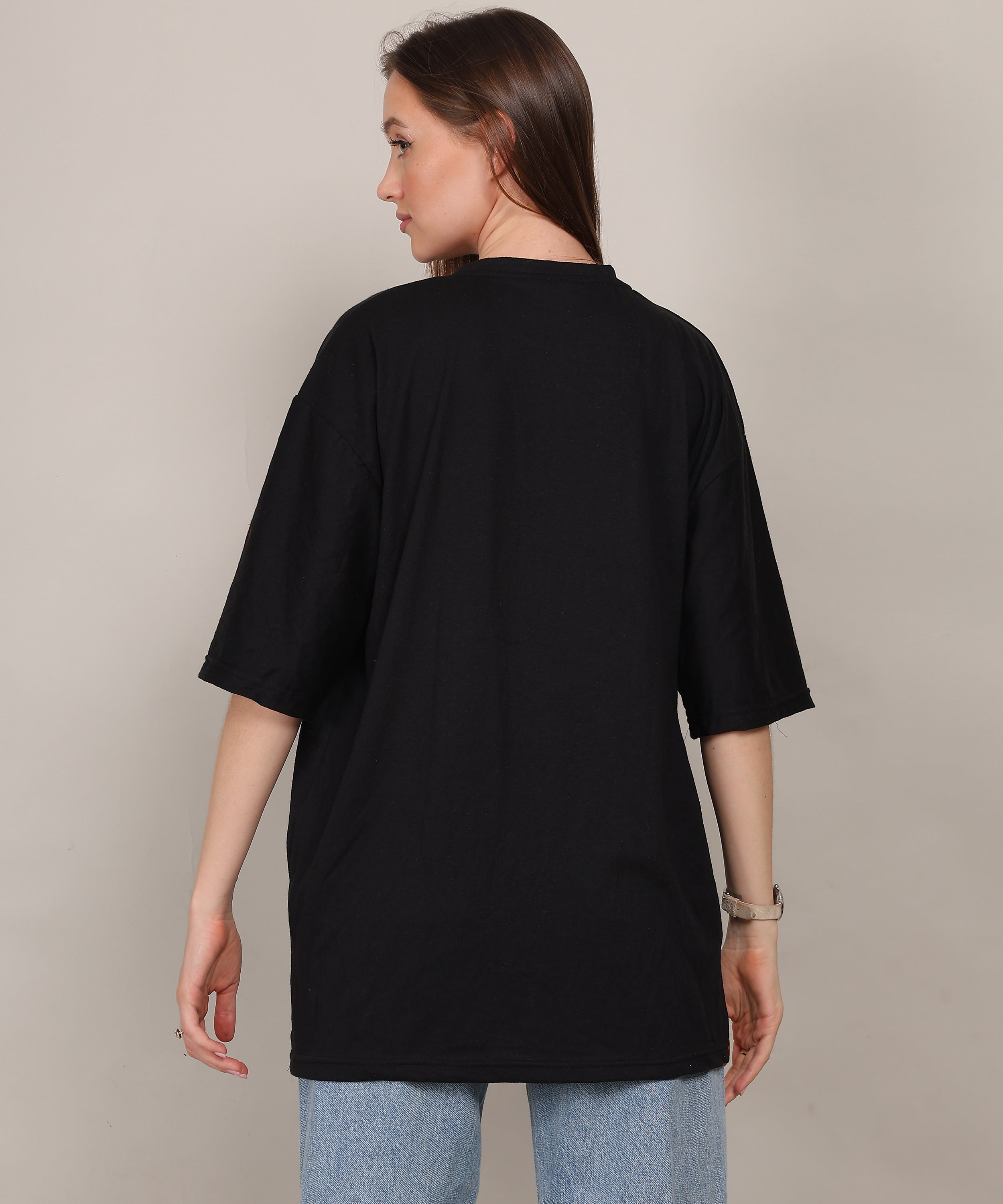 Black Cotton Half Sleeve Oversized T-Shirt – Premium, Soft Fabric, Ideal for Daily Use