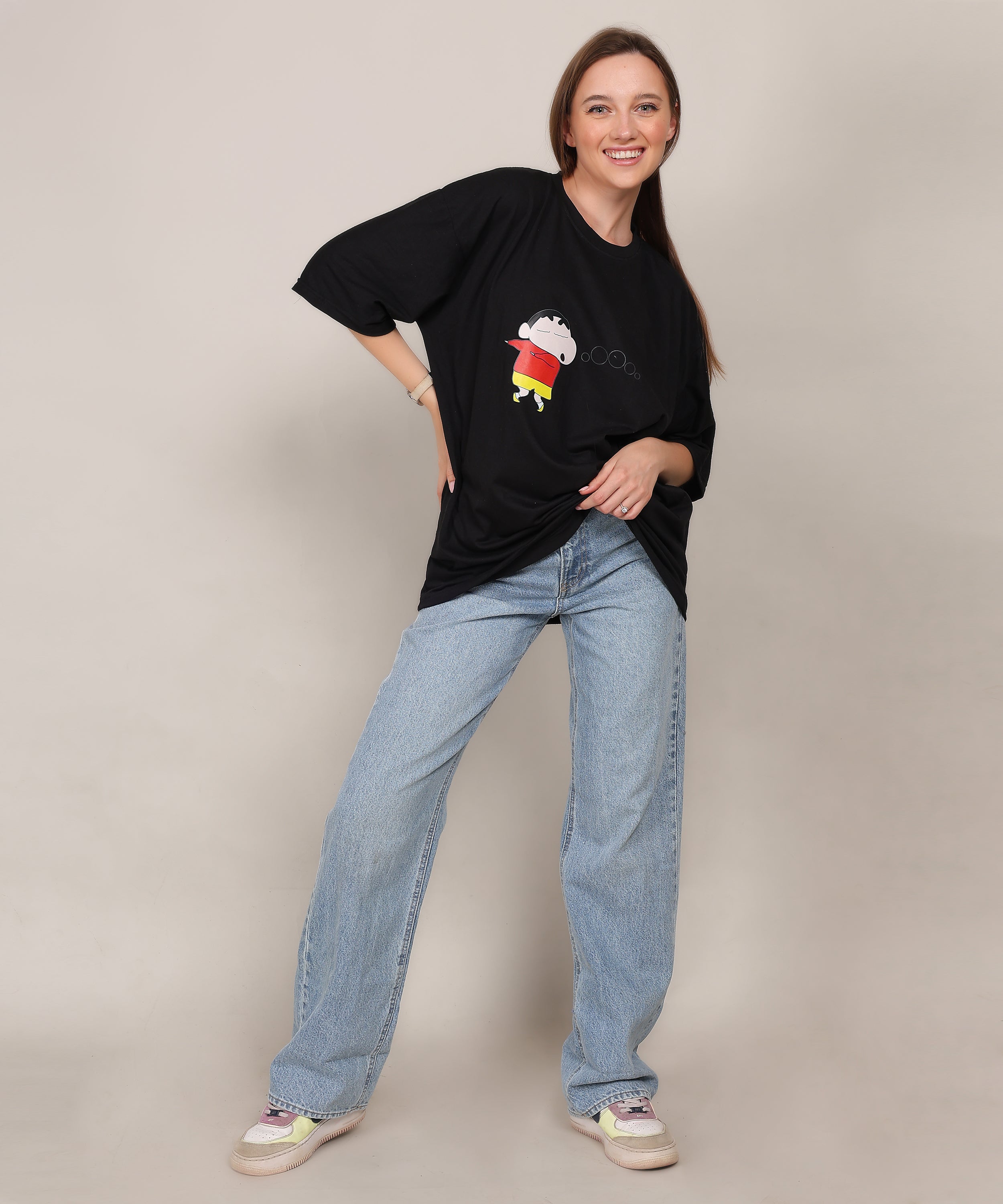 Black Cotton Half Sleeve Oversized T-Shirt – Premium, Soft Fabric, Ideal for Daily Use