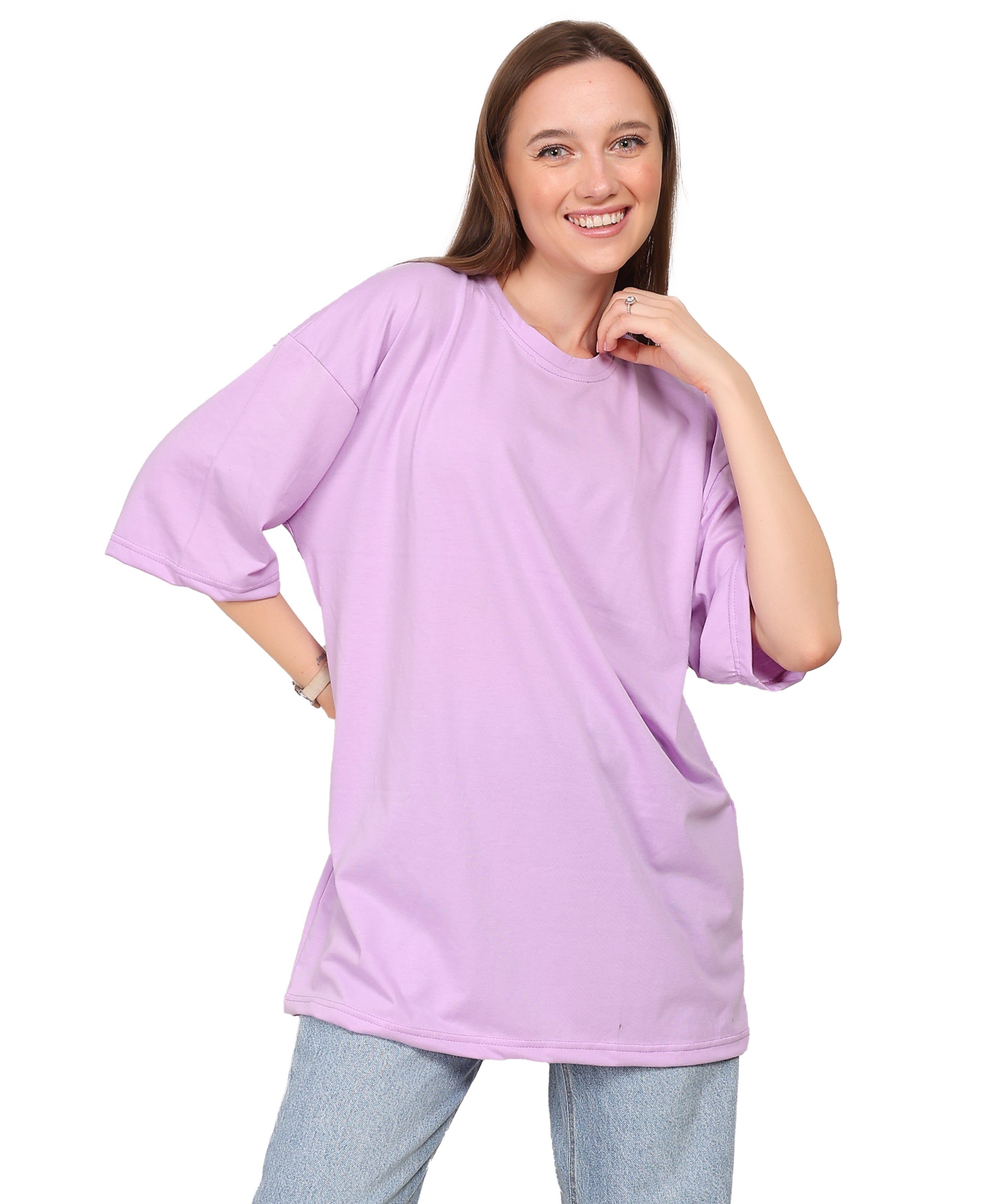 Purple Cotton Half Sleeve Oversized T-Shirt – Plain, Casual Fit, Ideal for Summer