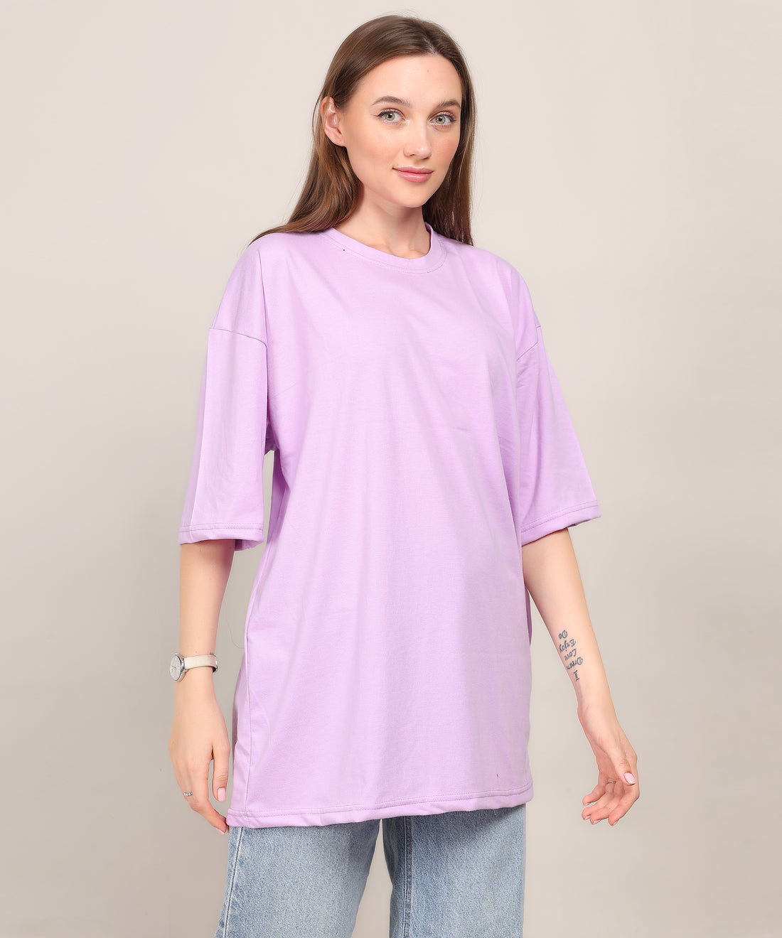 Purple Cotton Half Sleeve Oversized T-Shirt – Plain, Casual Fit, Ideal for Summer