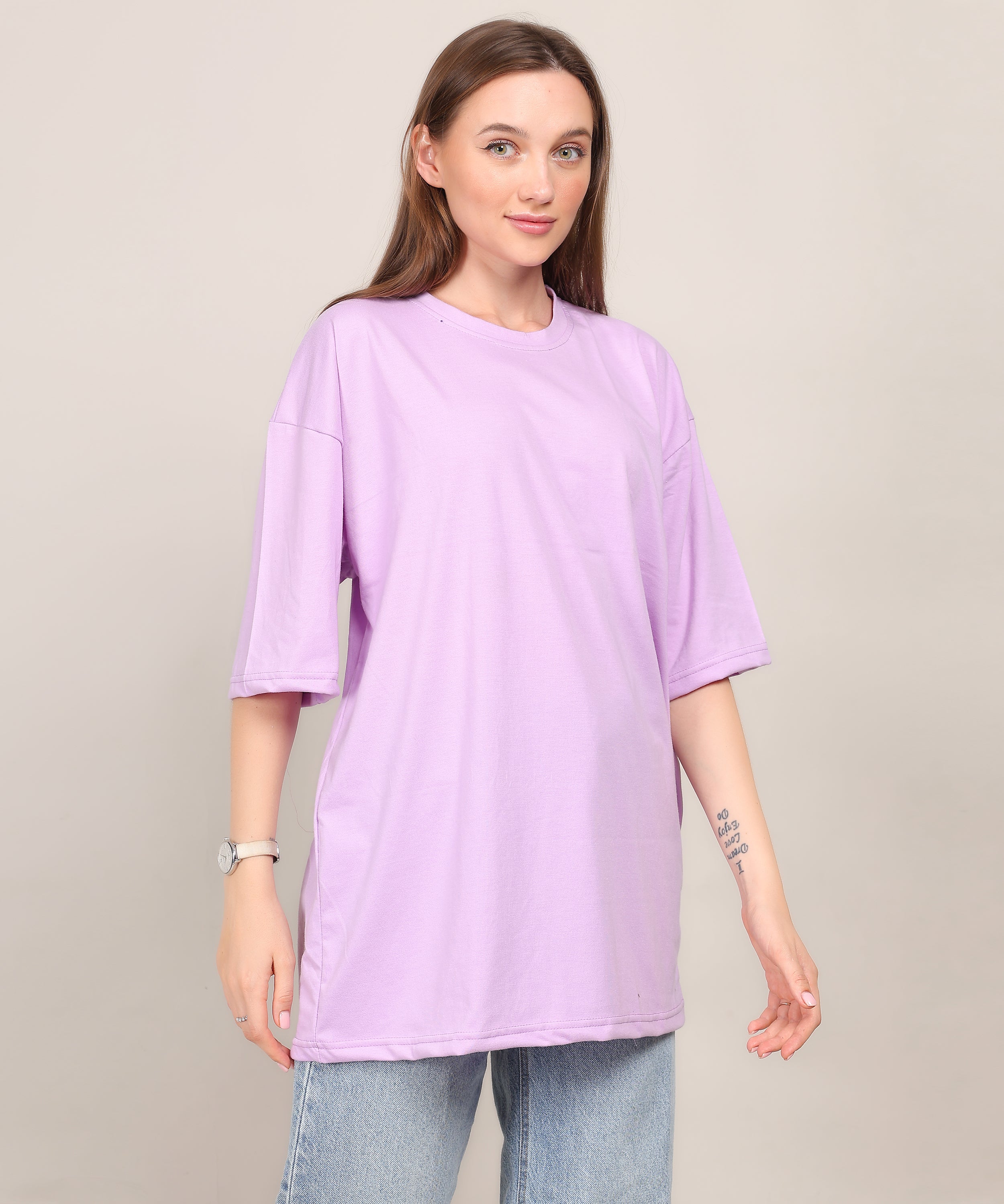 Purple Cotton Half Sleeve Oversized T-Shirt – Plain, Casual Fit, Ideal for Summer