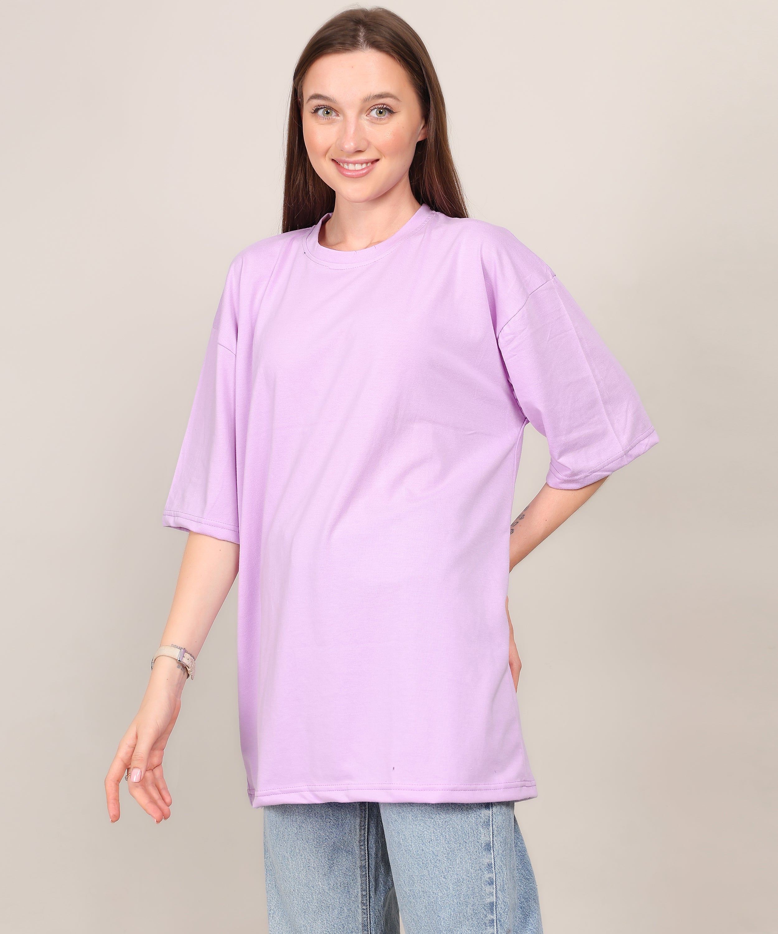 Purple Cotton Half Sleeve Oversized T-Shirt – Plain, Casual Fit, Ideal for Summer
