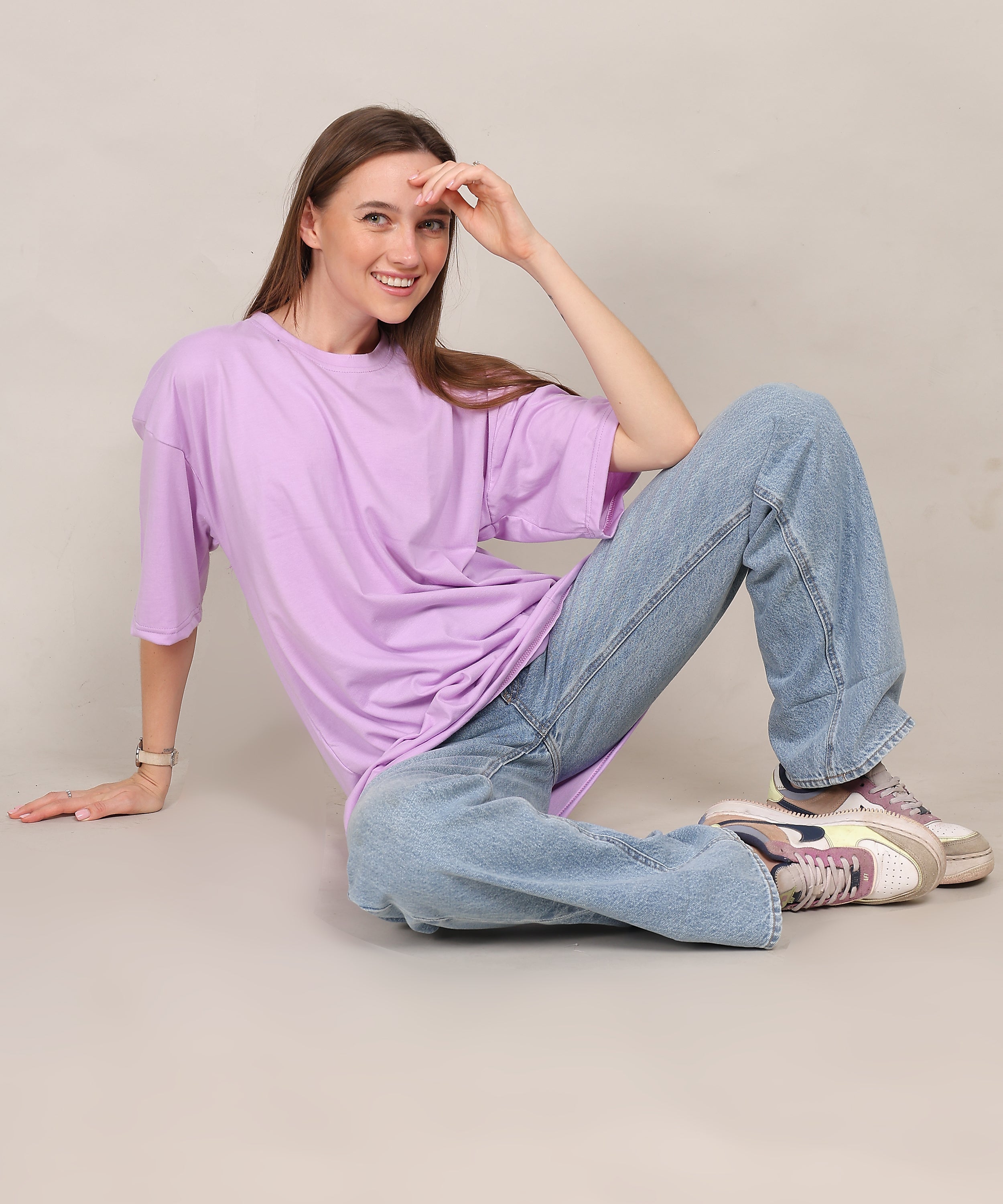 Purple Cotton Half Sleeve Oversized T-Shirt – Plain, Casual Fit, Ideal for Summer