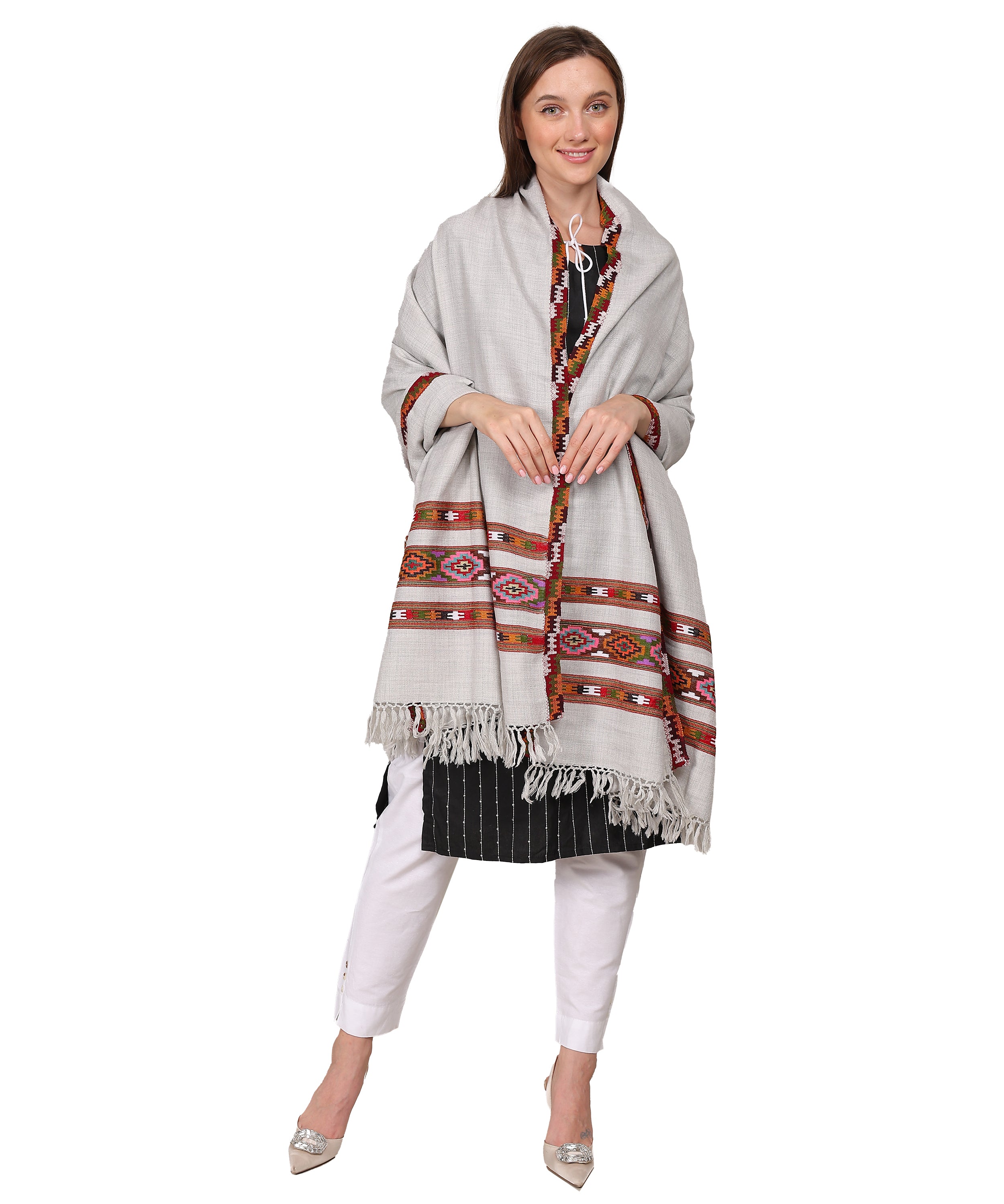 Kullu Handloom Pure Woollen Light Grey Shawl