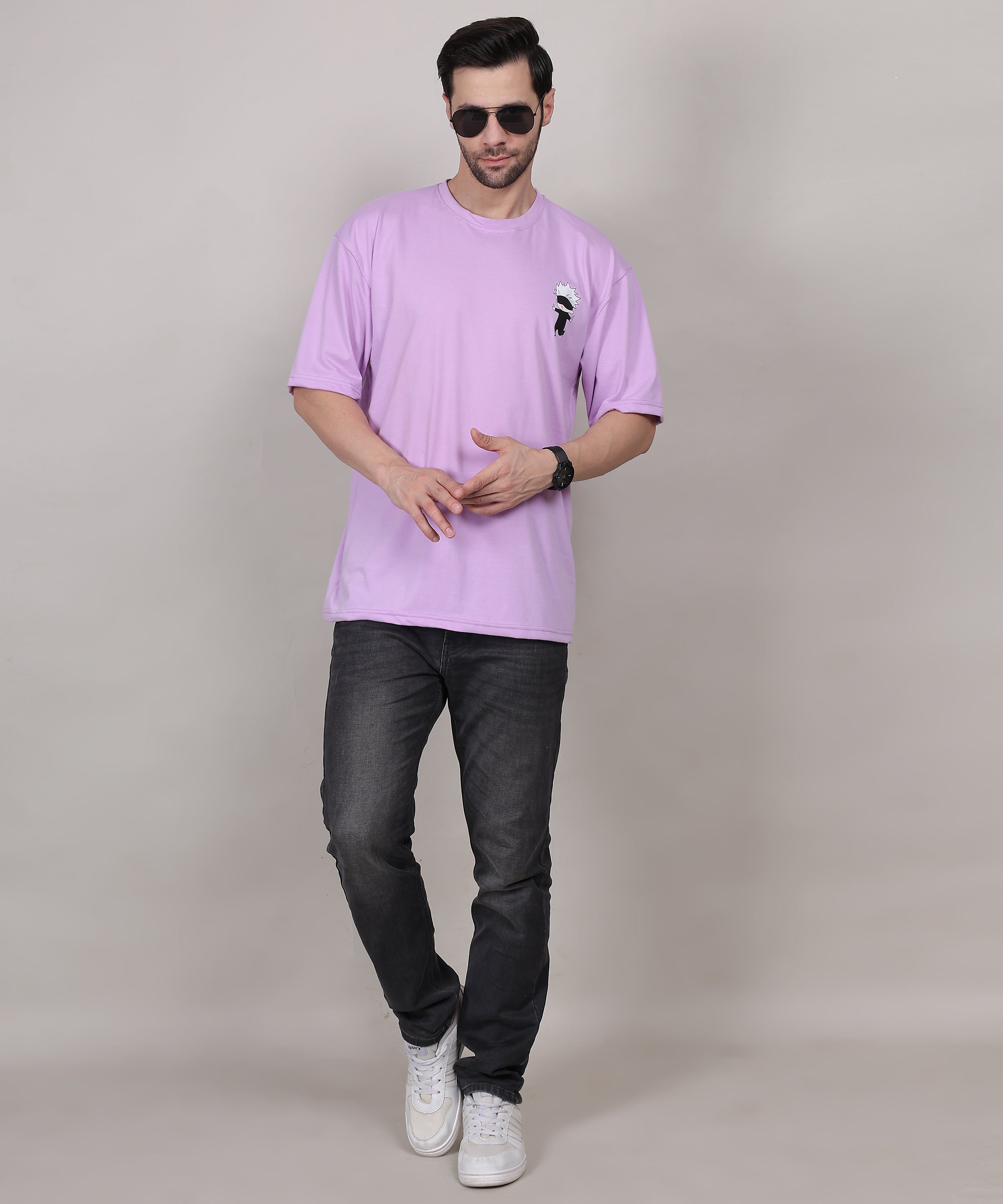 Purple Cotton Oversized T-Shirt for Men – Half Sleeve, Lightweight, Graphic Back Print