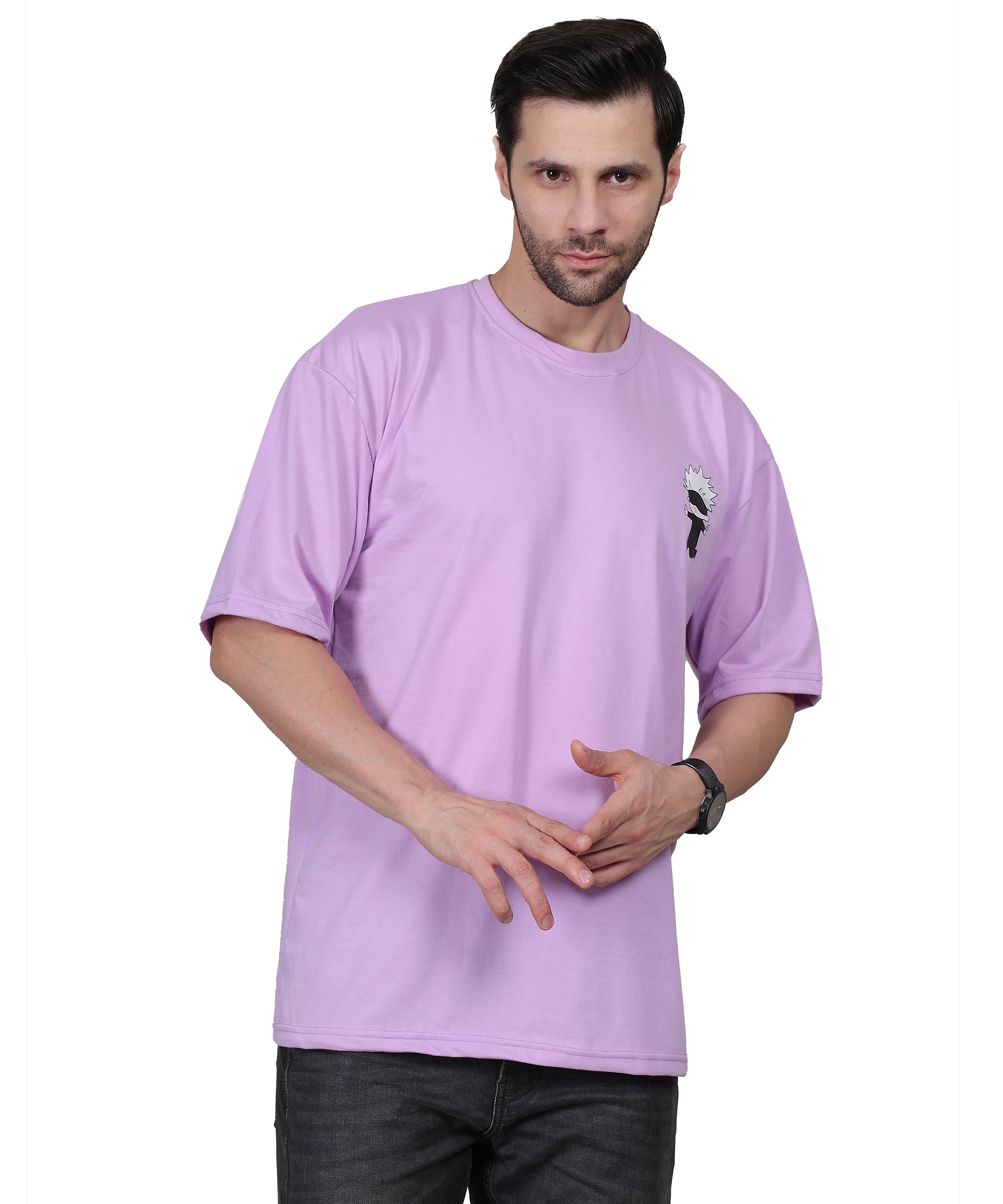 Purple Cotton Oversized T-Shirt for Men – Half Sleeve, Lightweight, Graphic Back Print