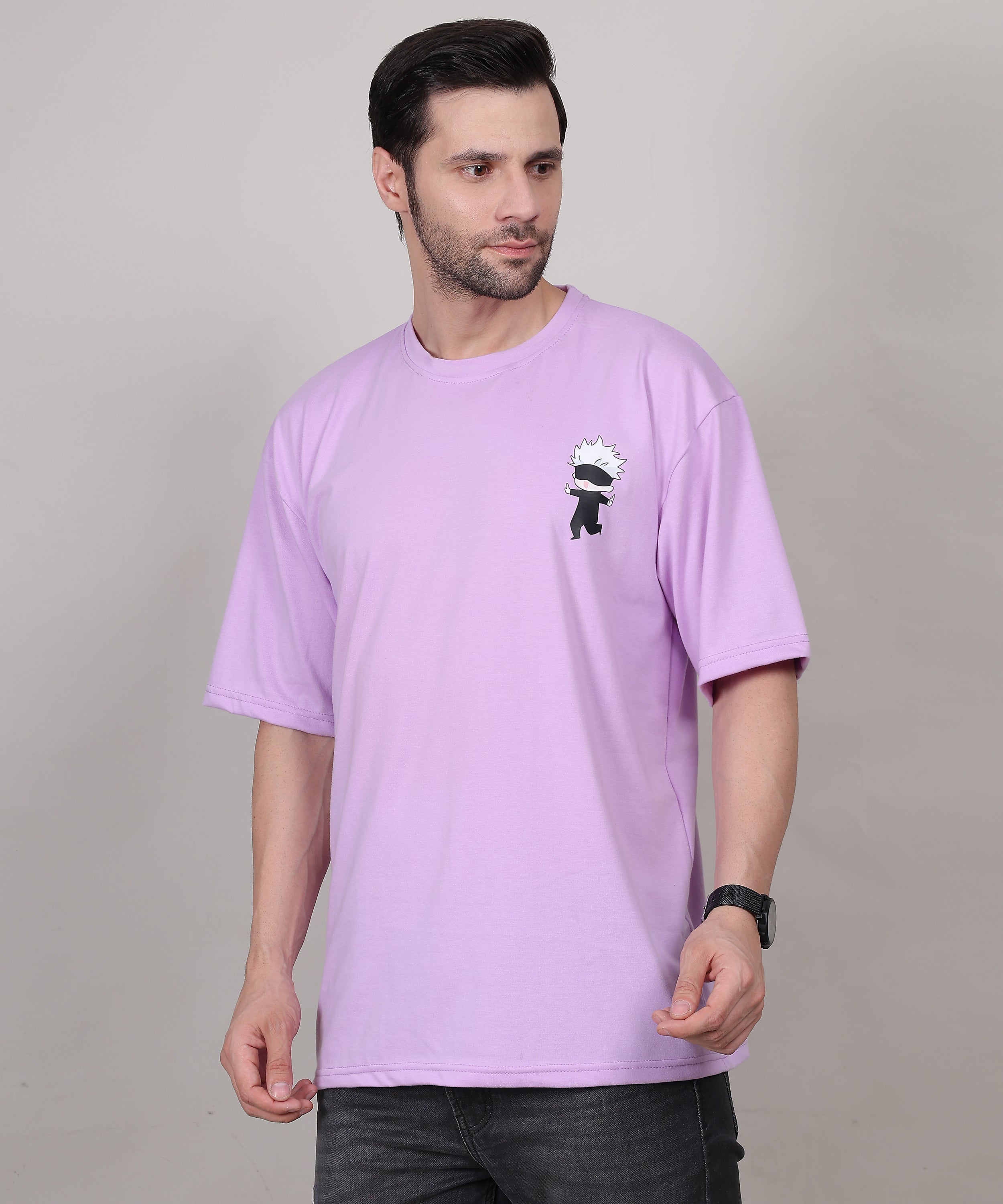 Purple Cotton Oversized T-Shirt for Men – Half Sleeve, Lightweight, Graphic Back Print