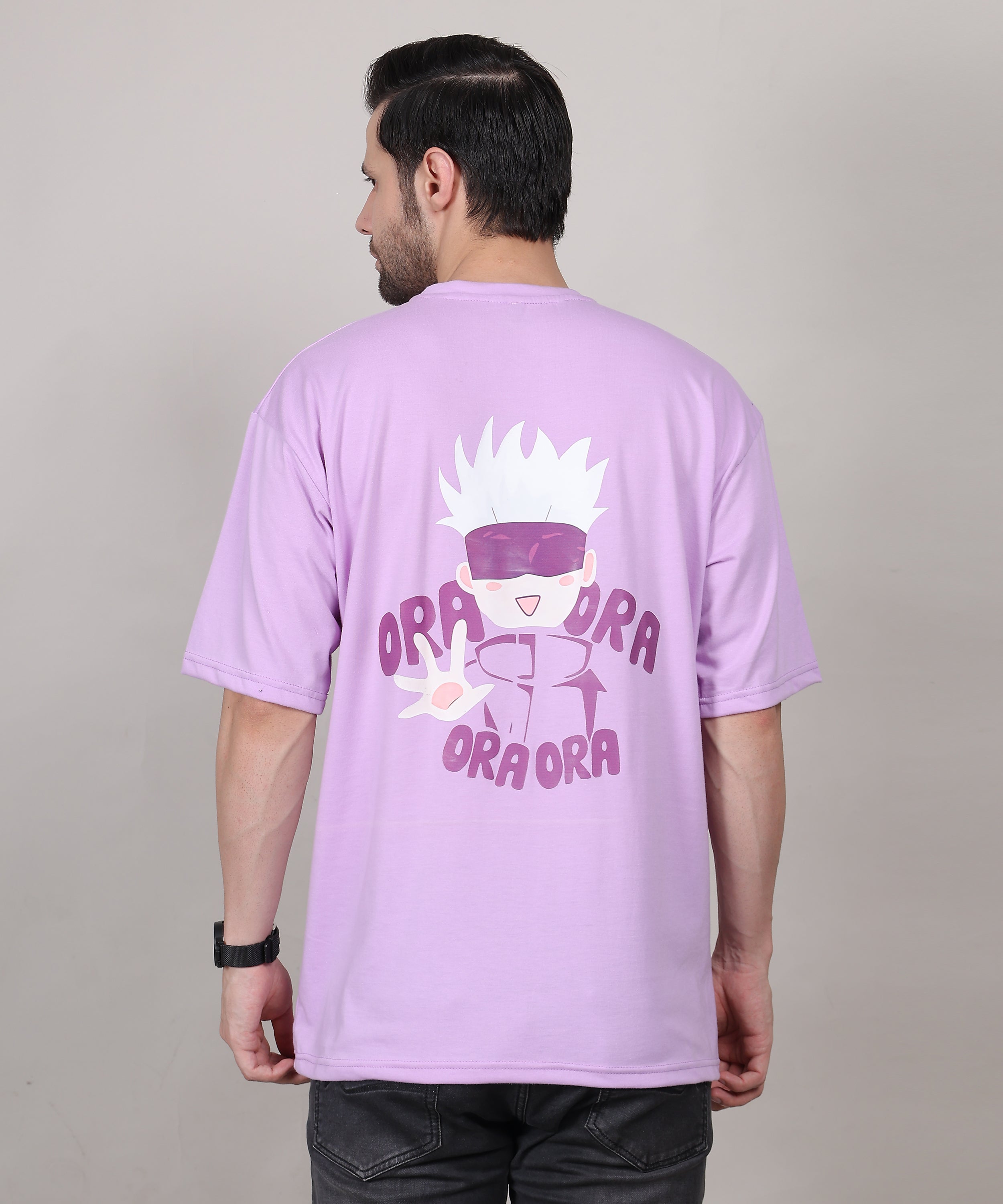 Purple Cotton Oversized T-Shirt for Men – Half Sleeve, Lightweight, Graphic Back Print