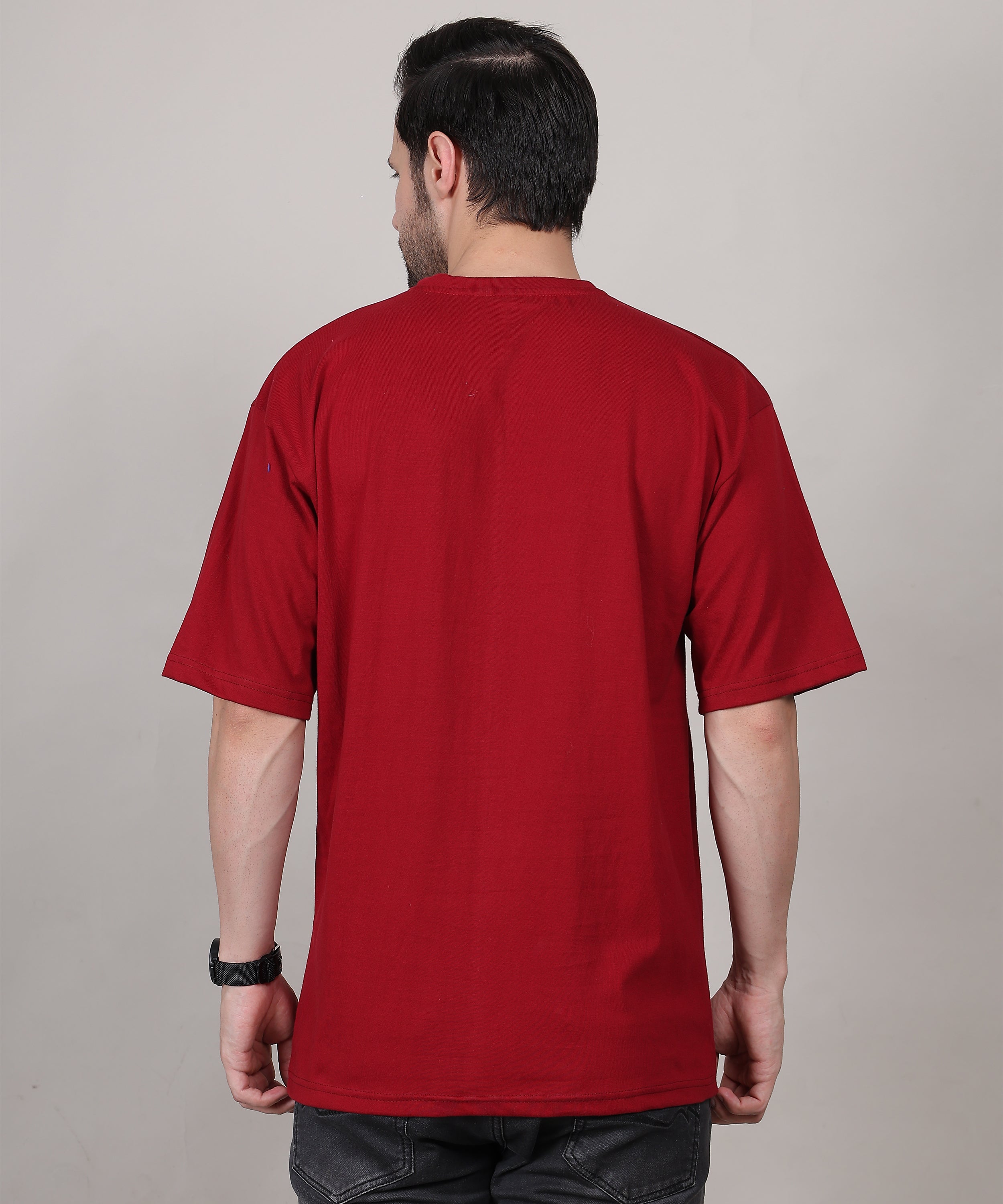 Men’s Oversized Maroon T-Shirt – Bio-Washed Soft Cotton, Half Sleeves, Lightweight, Skin-Friendly