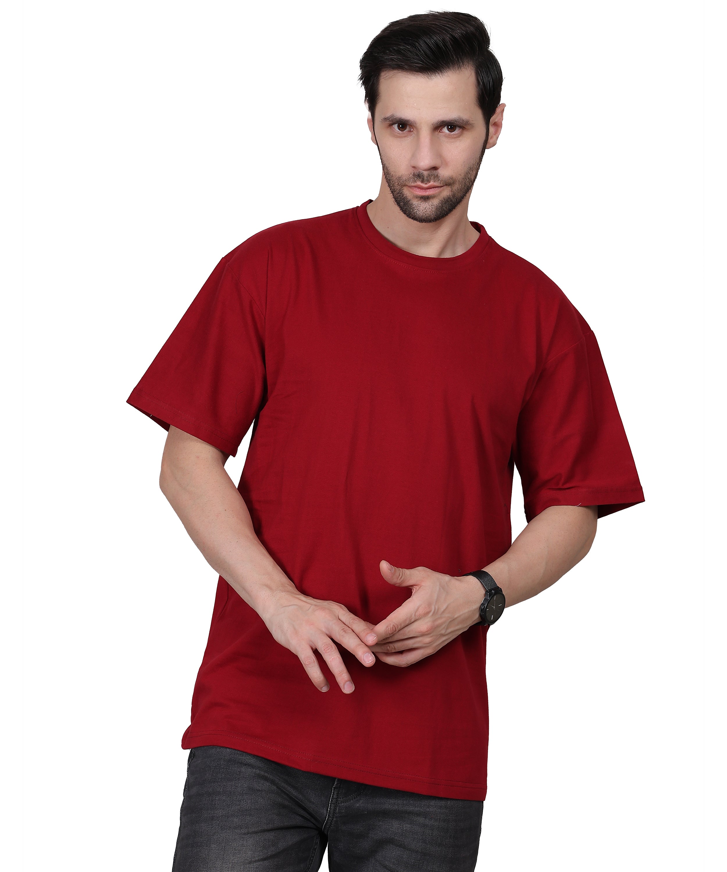 Men’s Oversized Maroon T-Shirt – Bio-Washed Soft Cotton, Half Sleeves, Lightweight, Skin-Friendly