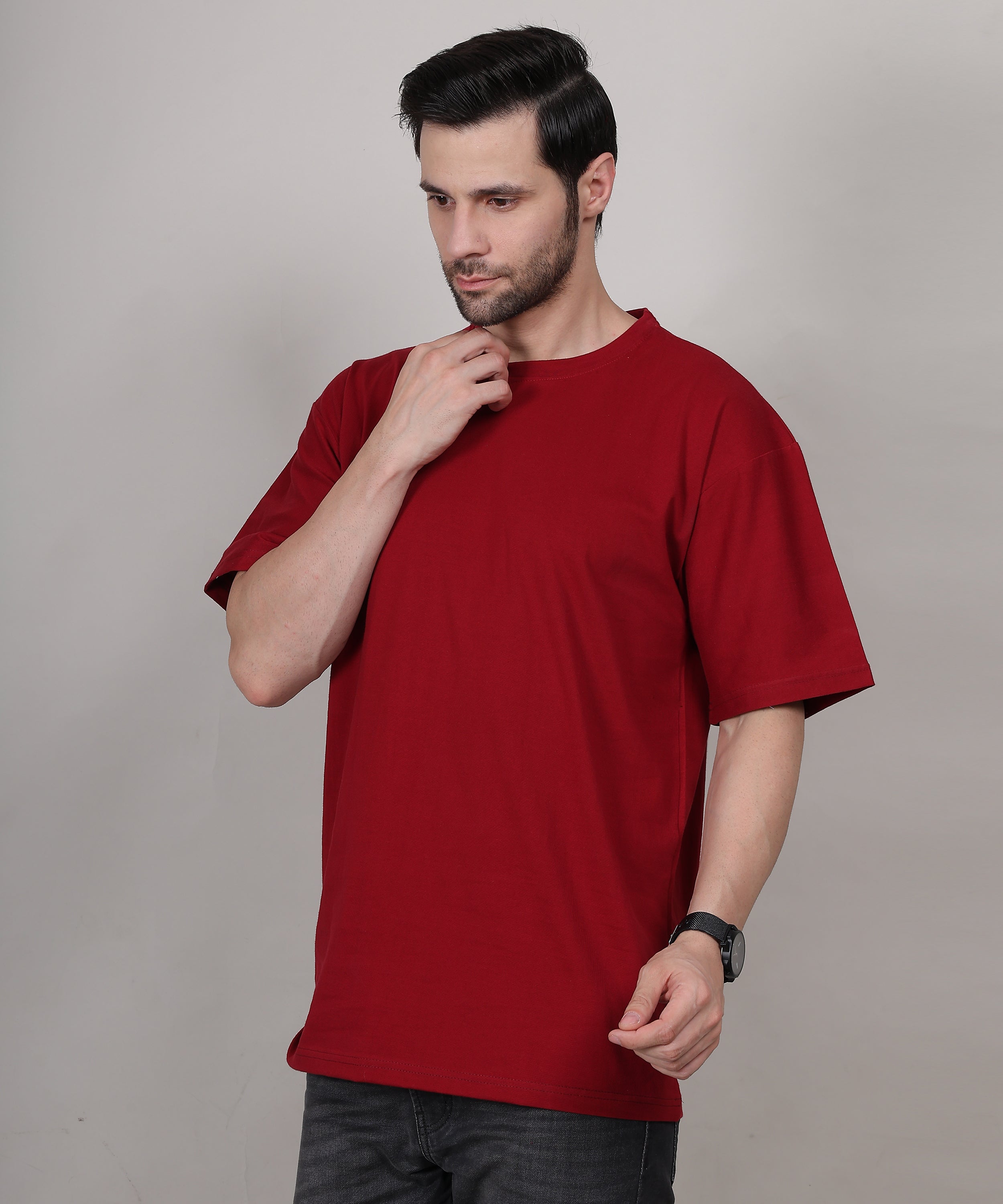 Men’s Oversized Maroon T-Shirt – Bio-Washed Soft Cotton, Half Sleeves, Lightweight, Skin-Friendly
