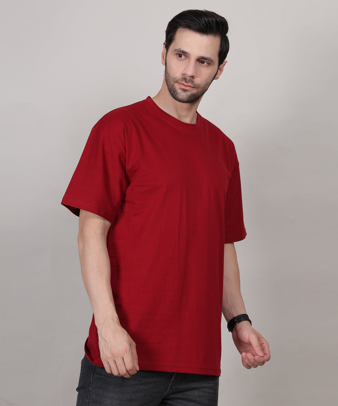 Men’s Oversized Maroon T-Shirt – Bio-Washed Soft Cotton, Half Sleeves, Lightweight, Skin-Friendly