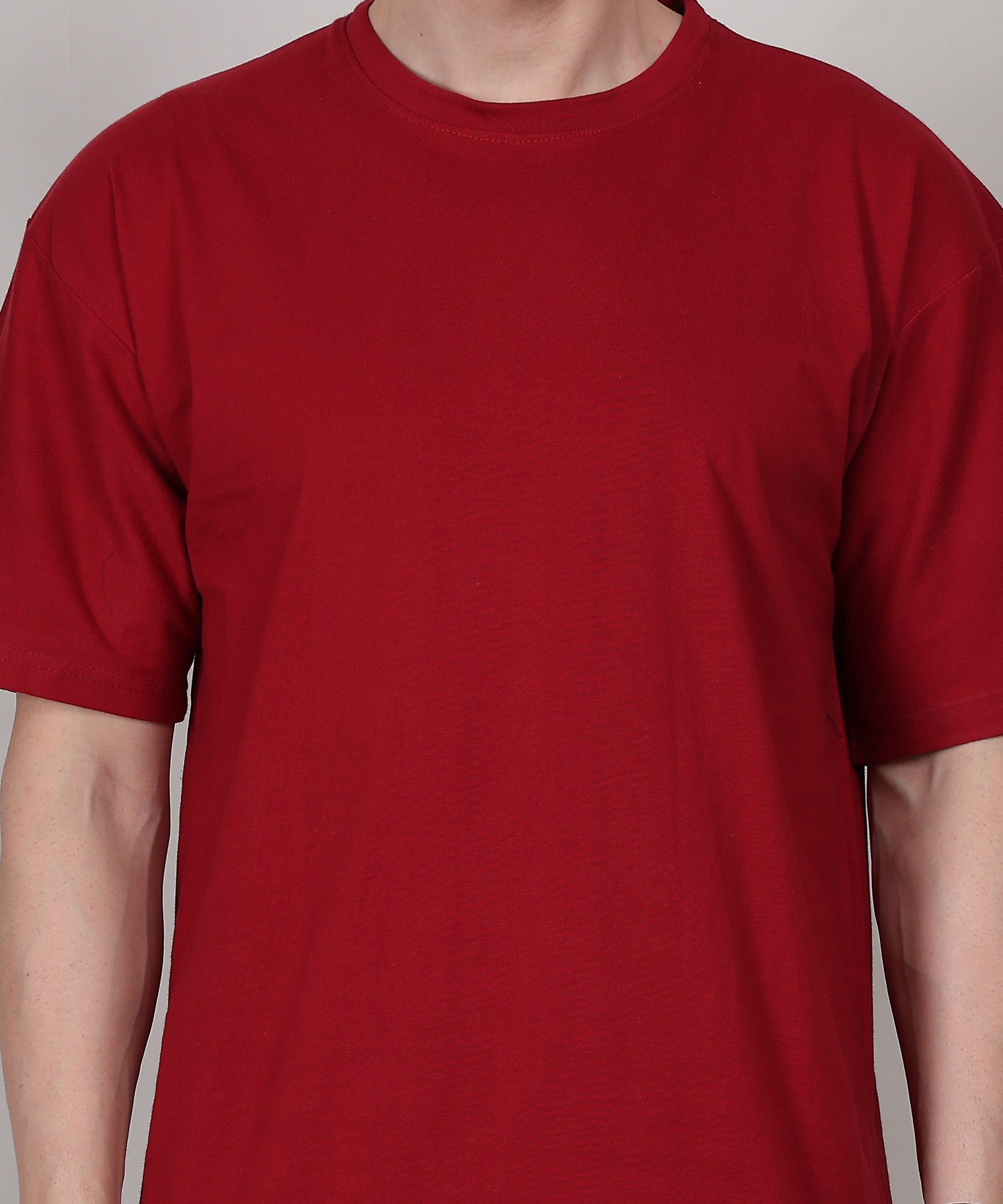 Men’s Oversized Maroon T-Shirt – Bio-Washed Soft Cotton, Half Sleeves, Lightweight, Skin-Friendly